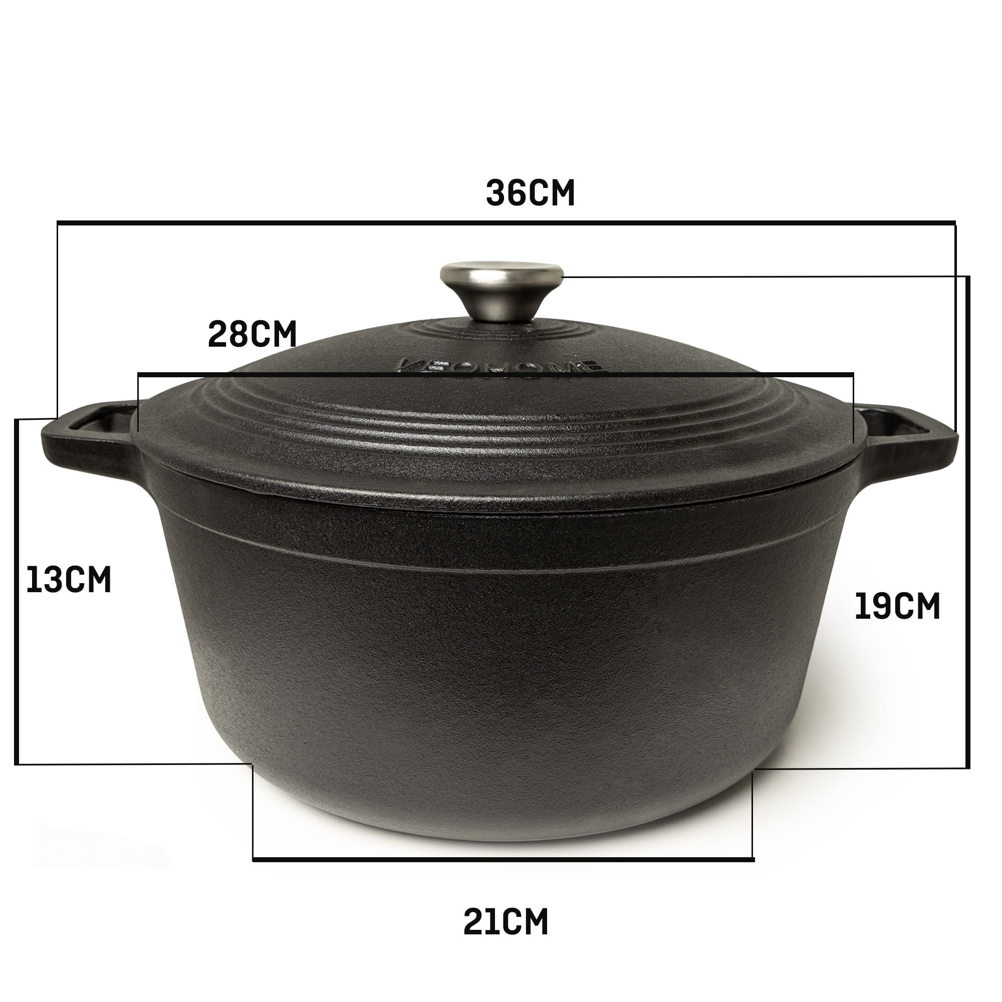 Cocotte Fonte Émaillée VeoHome Rouge 6L Ø28cm, Faitout Ultra Résistant,Marmite Compatible Induction/Gaz/Four, Cuisson Homogène, Saveurs Authentiques, Couvercle Relief