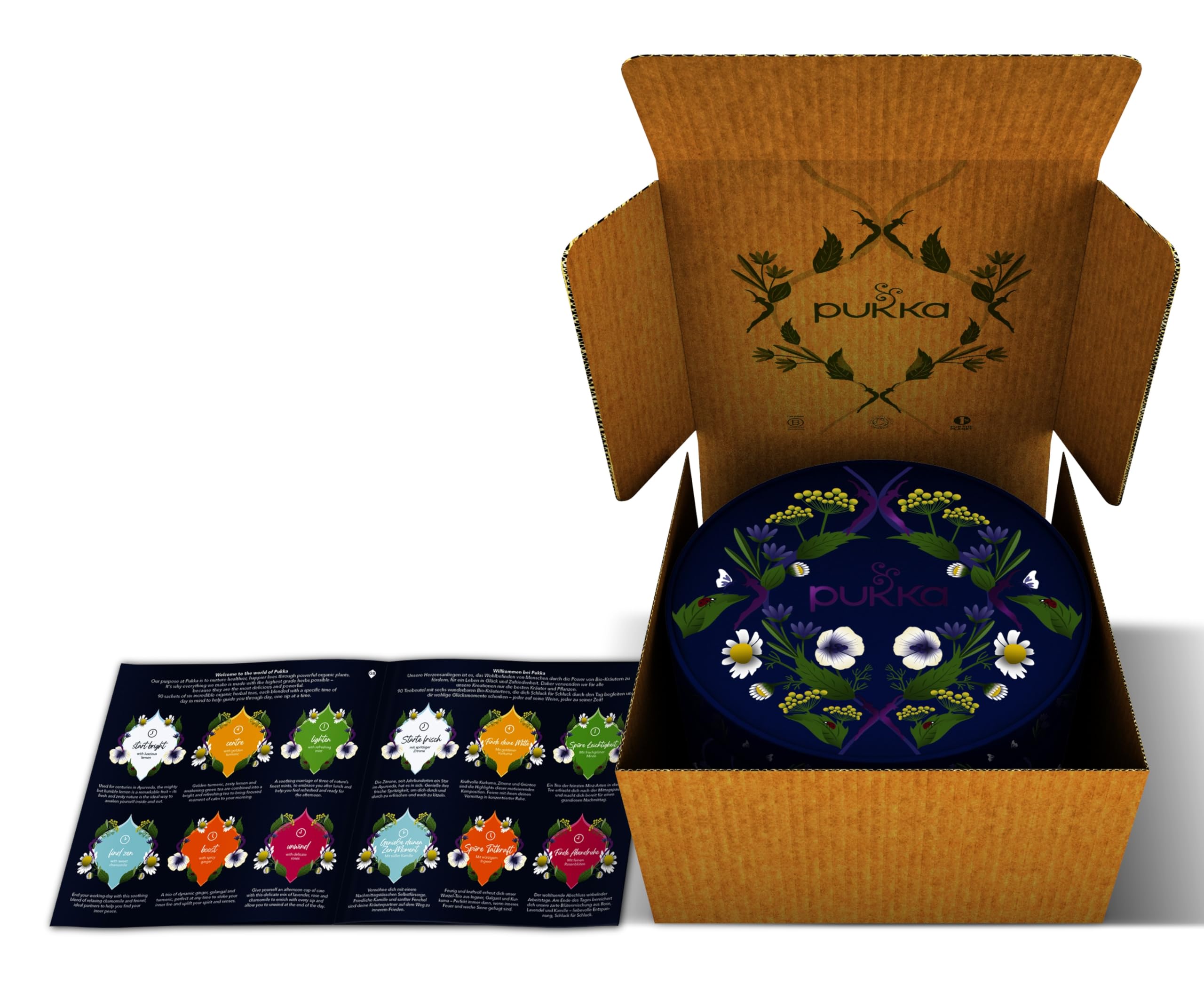 Pukka Coffret Découverte Prestige, Idée Cadeau Femme et Homme, Coffret de Tisanes, Matcha, Gingembre, Miel, Menthe,Cadeau de Thé 100% bio Saint Valentin, Anniversaire, 6 Saveurs, 90 Sachets