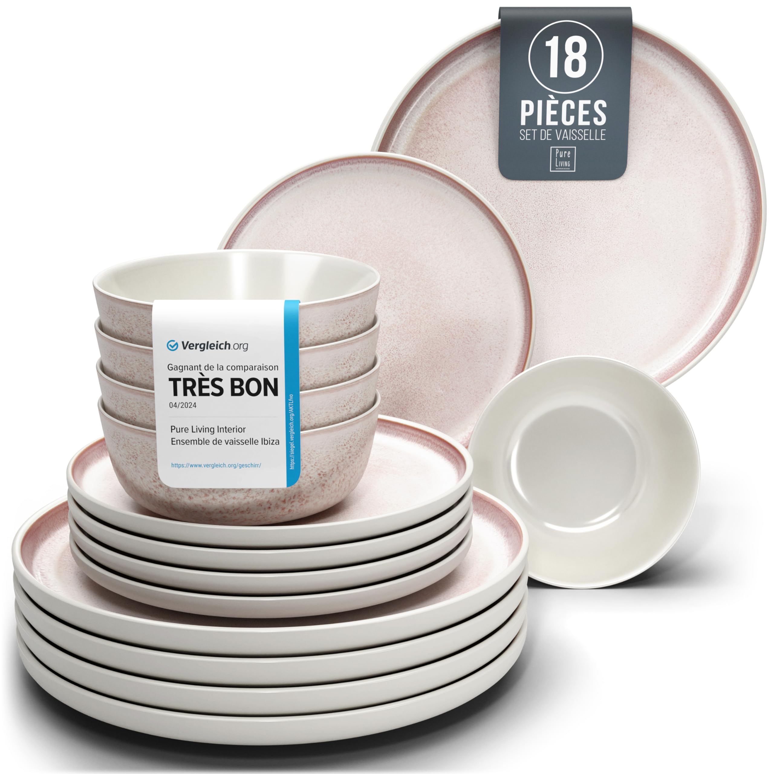 1.1.1.1. Ensemble de Vaisselle Rustique en Grès - Assiettes de Table Modernes Lavables au Lave-Vaisselle - Set de Vaisselle 6 Personnes Élégant en Bleu Fumé - Pure Living pour 6, Assiettes de Dîner
