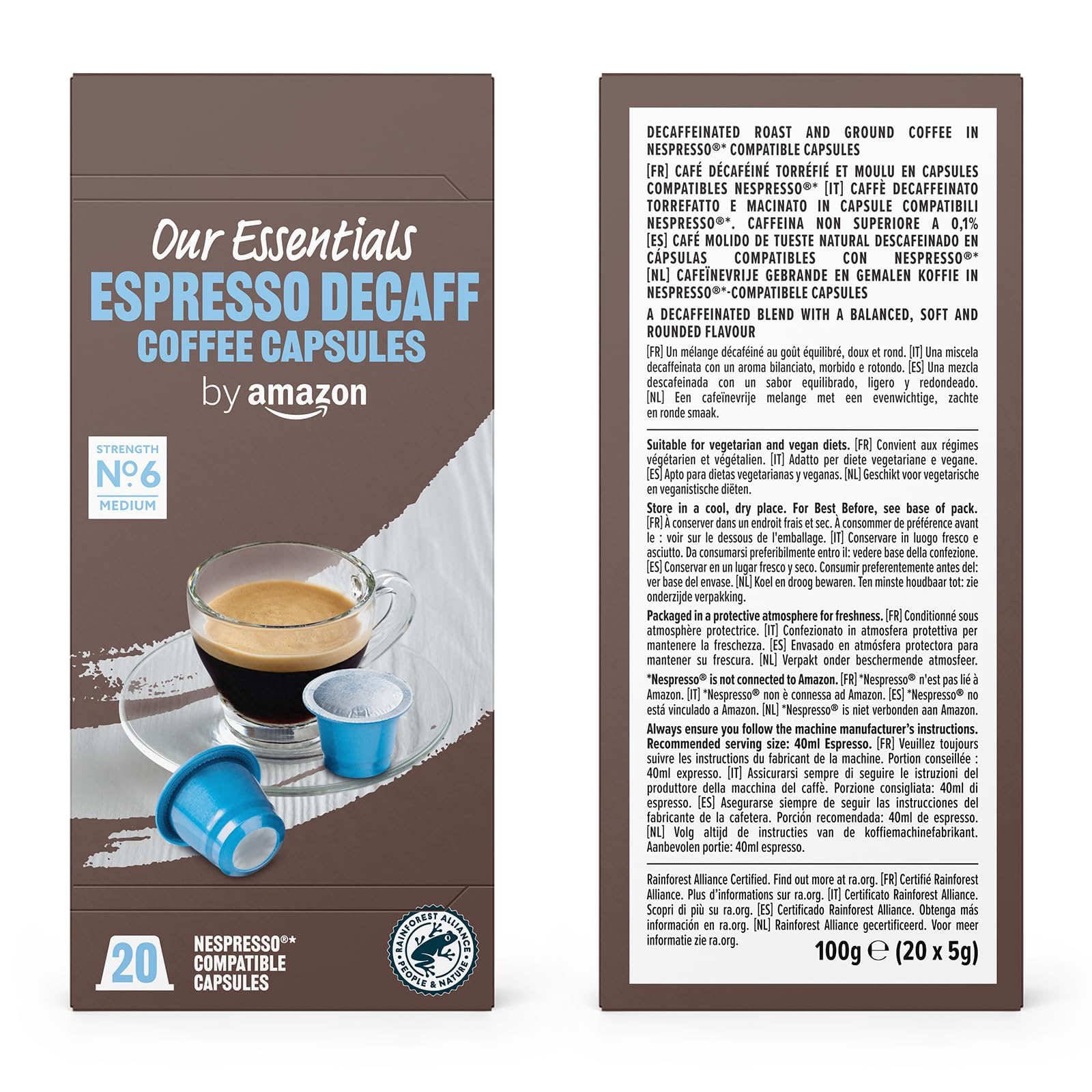 by Amazon Assortiment Standard de capsules de café compatibles Nespresso, Torréfaction Moyenne, 80 pièces, 4 lot de 20 - Certifié Rainforest Alliance