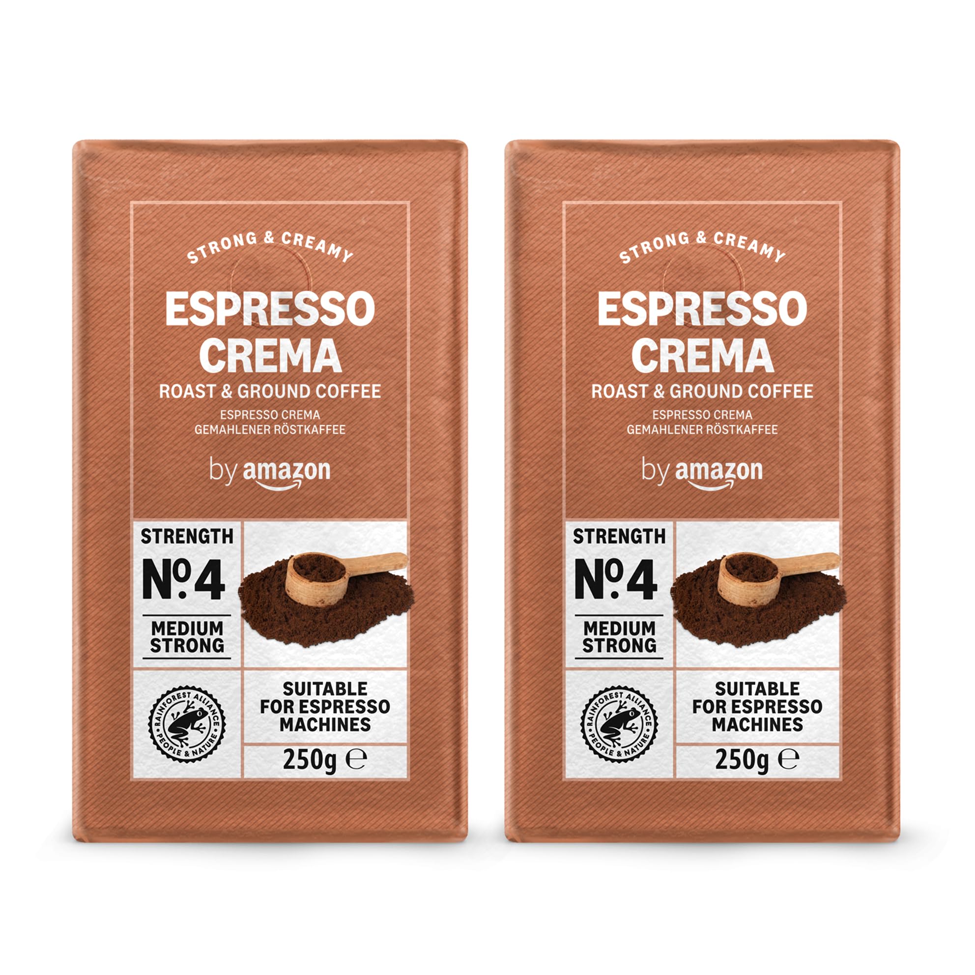 by Amazon Café moulu Espresso Crema, Torréfaction Moyenne, 250g, Lot de 4 - Certifié Rainforest Alliance