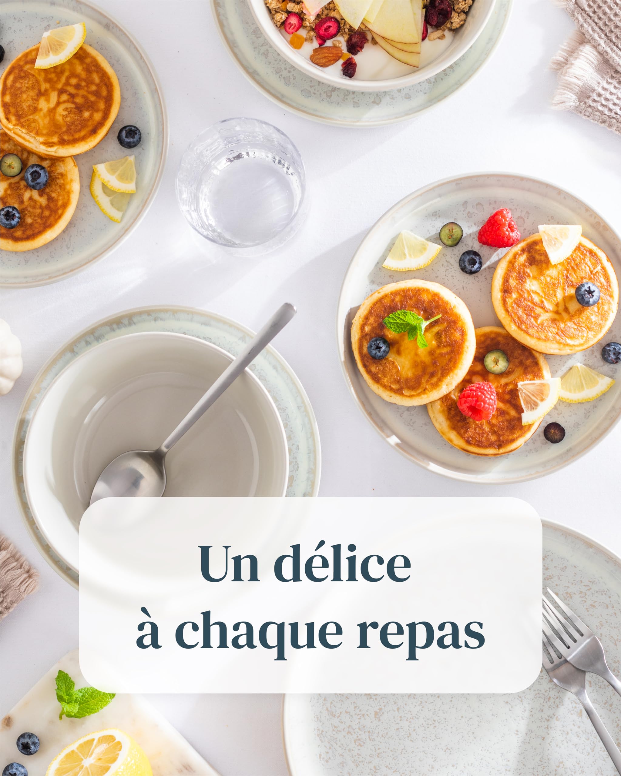 1.1.1.1. Ensemble de Vaisselle Rustique en Grès - Assiettes de Table Modernes Lavables au Lave-Vaisselle - Set de Vaisselle 6 Personnes Élégant en Bleu Fumé - Pure Living pour 6, Assiettes de Dîner