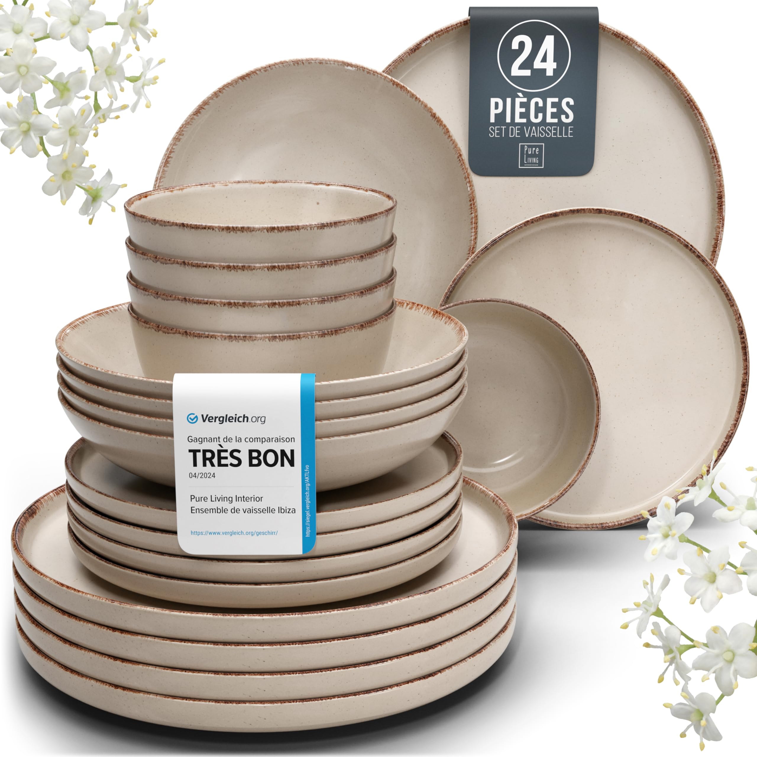 1.1.1.1. Ensemble de Vaisselle Rustique en Grès - Assiettes de Table Modernes Lavables au Lave-Vaisselle - Set de Vaisselle 6 Personnes Élégant en Bleu Fumé - Pure Living pour 6, Assiettes de Dîner