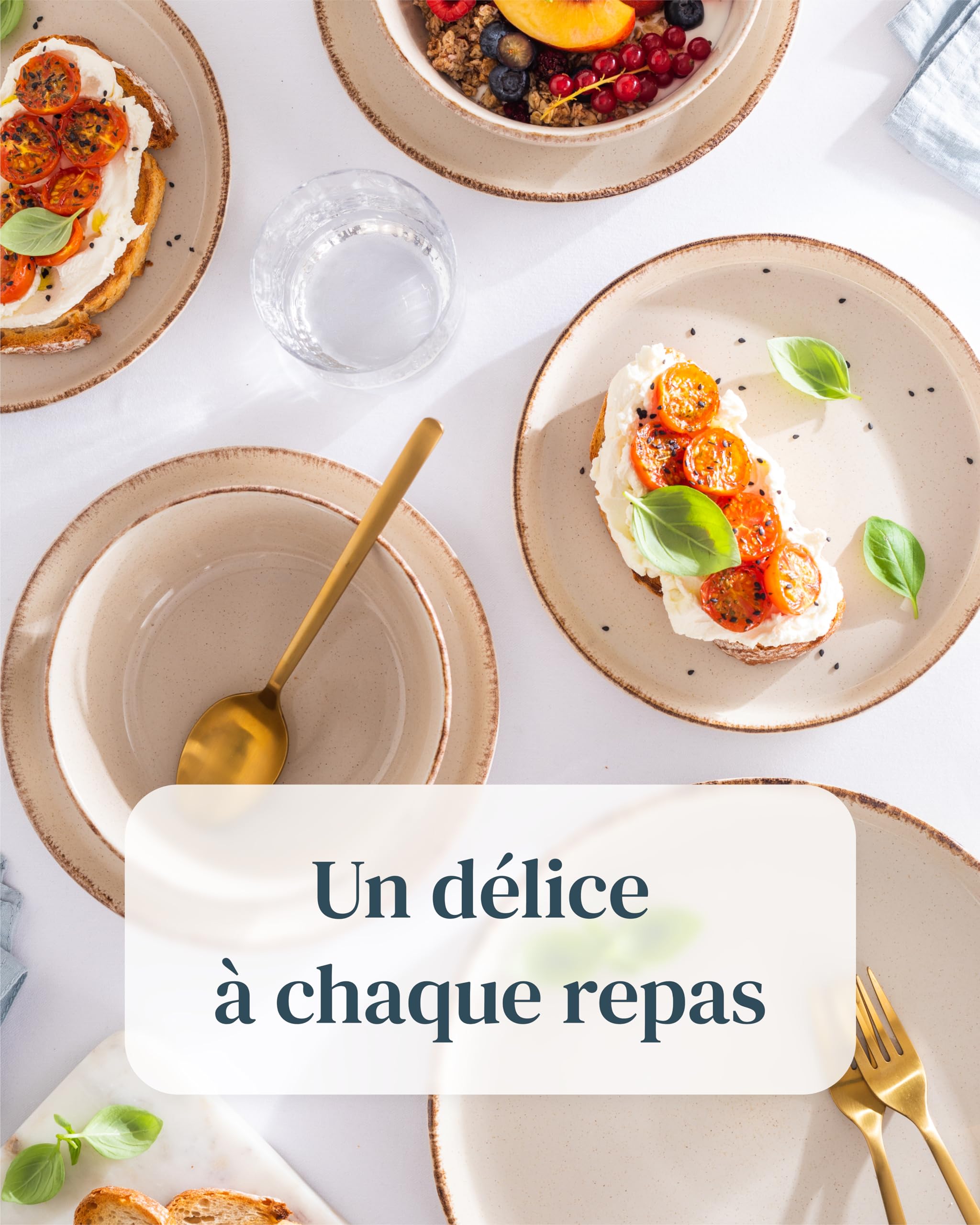 1.1.1.1. Ensemble de Vaisselle Rustique en Grès - Assiettes de Table Modernes Lavables au Lave-Vaisselle - Set de Vaisselle 6 Personnes Élégant en Bleu Fumé - Pure Living pour 6, Assiettes de Dîner