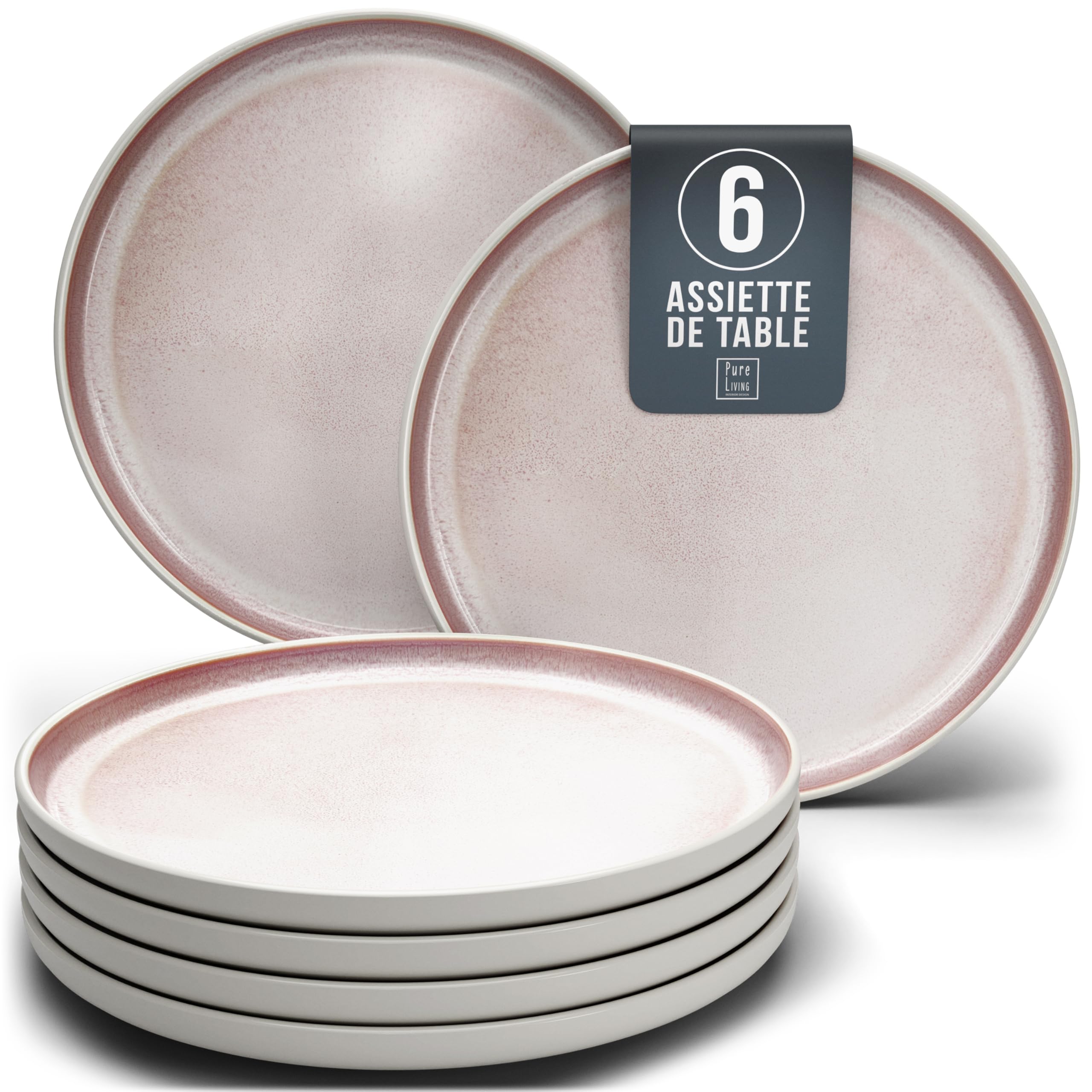 1.1.1.1. Ensemble de Vaisselle Rustique en Grès - Assiettes de Table Modernes Lavables au Lave-Vaisselle - Set de Vaisselle 6 Personnes Élégant en Bleu Fumé - Pure Living pour 6, Assiettes de Dîner