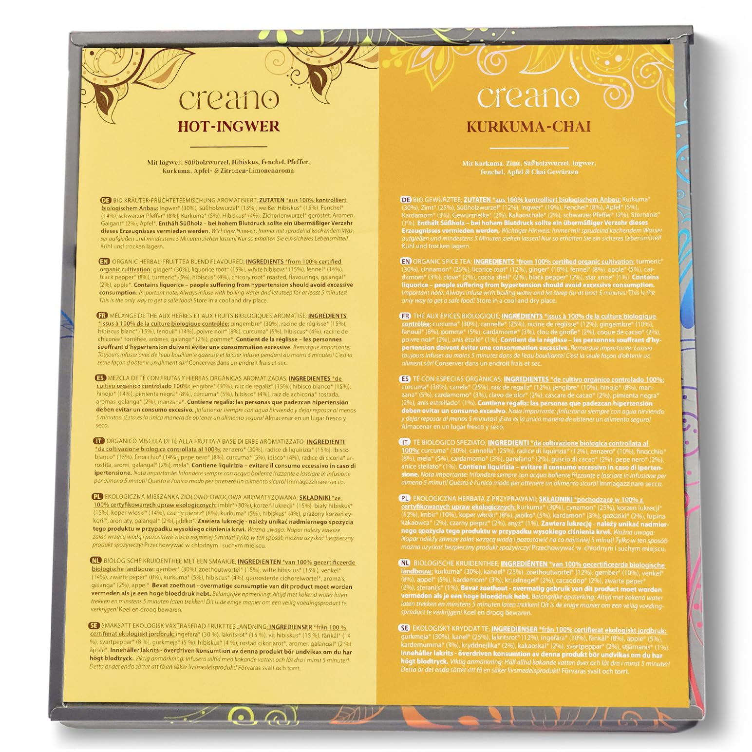 Creano Infusion aux fruits bio - Coffret cadeau - 27 sachets de thé bio en 9 variétés magnifiques - 54g*