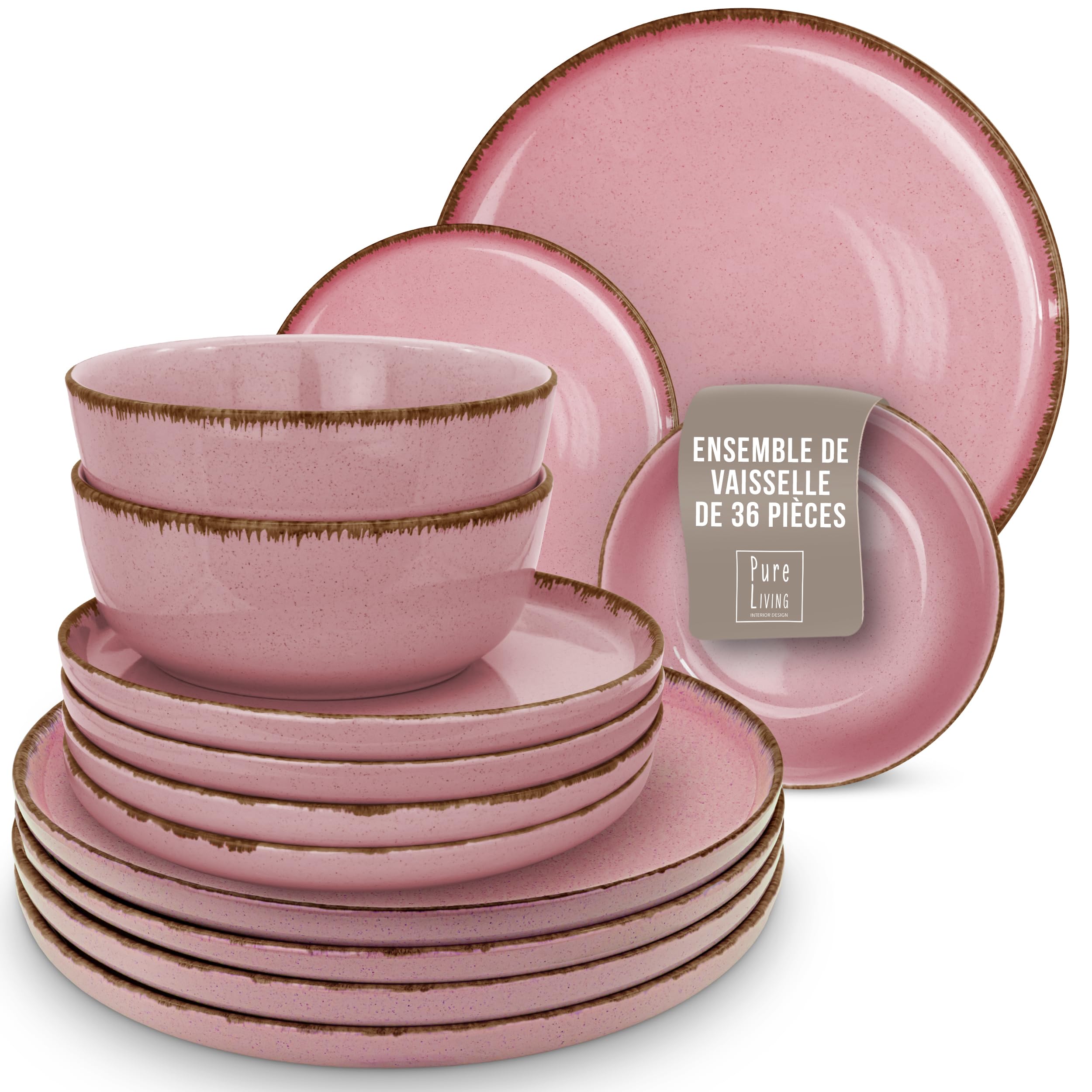 1.1.1.1. Ensemble de Vaisselle Rustique en Grès - Assiettes de Table Modernes Lavables au Lave-Vaisselle - Set de Vaisselle 6 Personnes Élégant en Bleu Fumé - Pure Living pour 6, Assiettes de Dîner