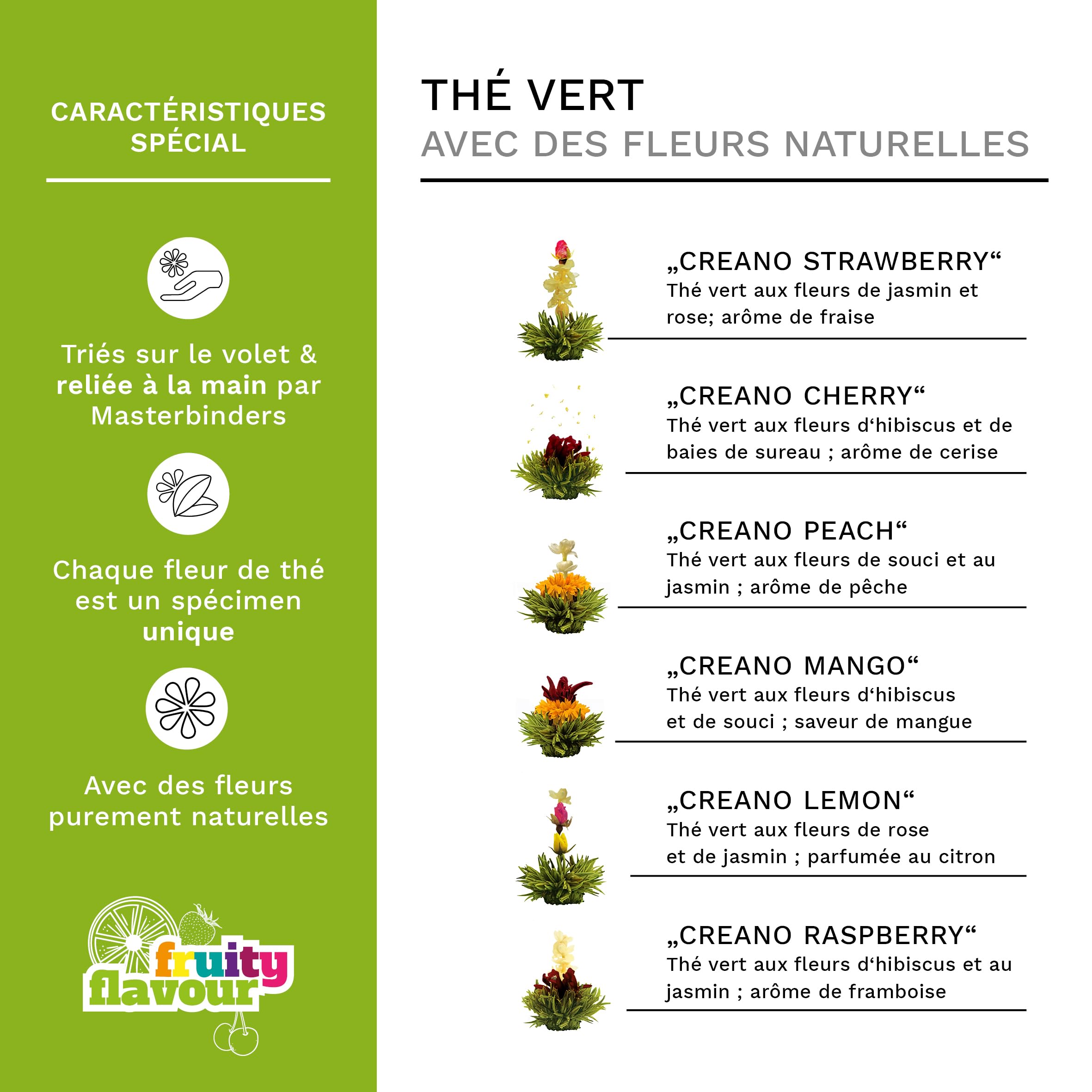 Creano Coffret Cadeau avec Fleurs de Thé dans Une Boîte Magnétique - Thé Blanc, Noir, Vert - 6 Fleurs de Thé avec 6 Sortes différentes