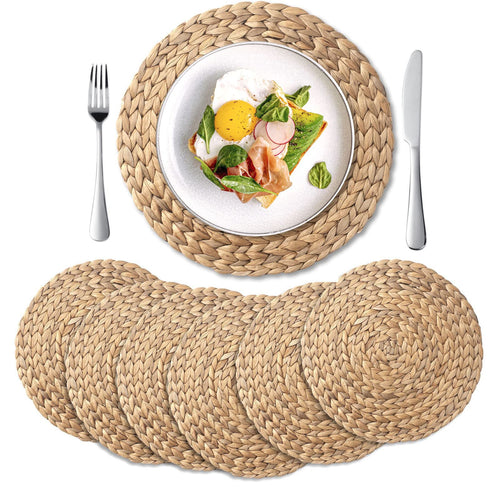 1.1.1. YANGQIHOME Set de Table Rond (Lot de 6) - Dessous de Plats en Jacinthe d'eau Naturelle et Paille Tressée pour Table de Salle à Manger (30 cm)