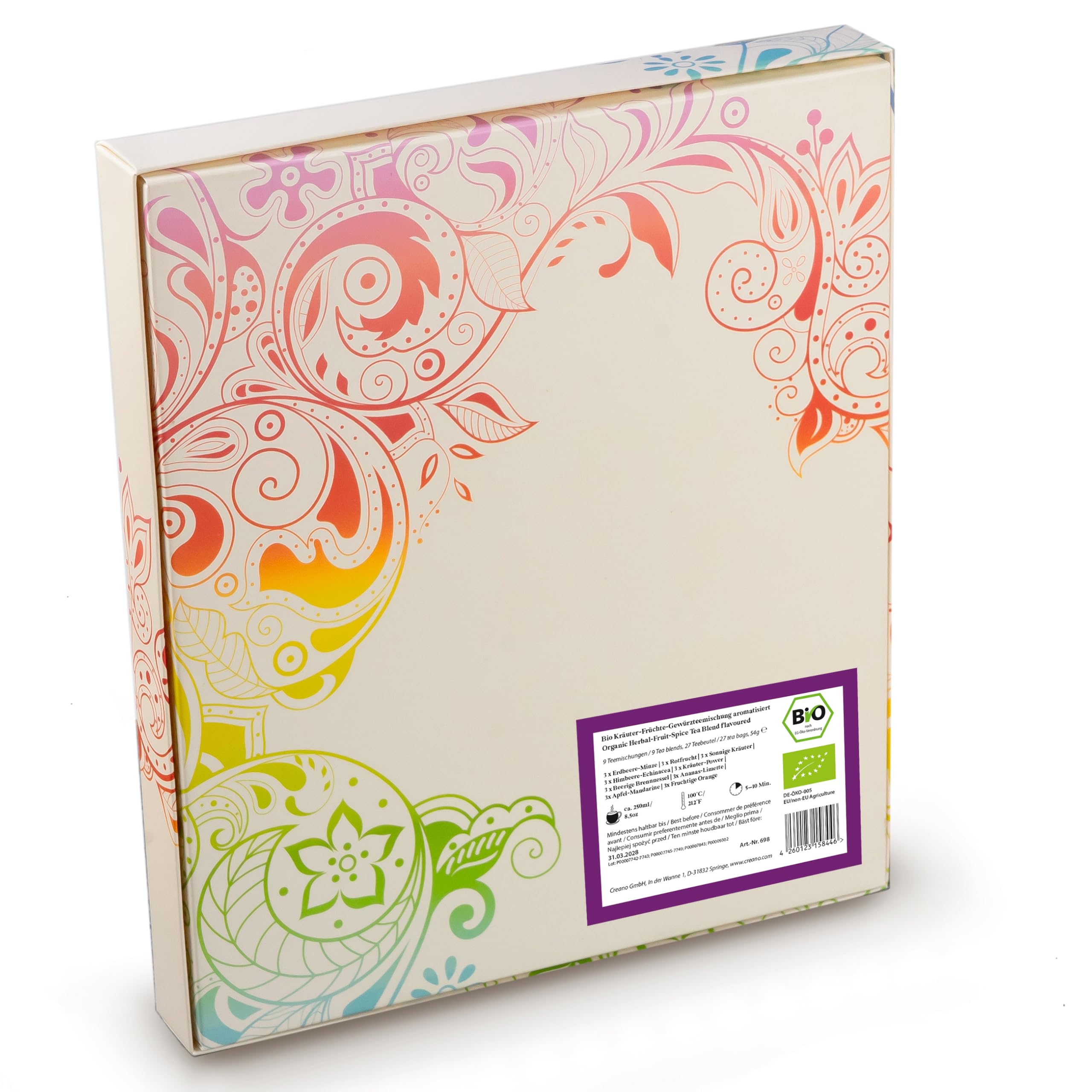 Creano Infusion aux fruits bio - Coffret cadeau - 27 sachets de thé bio en 9 variétés magnifiques - 54g*