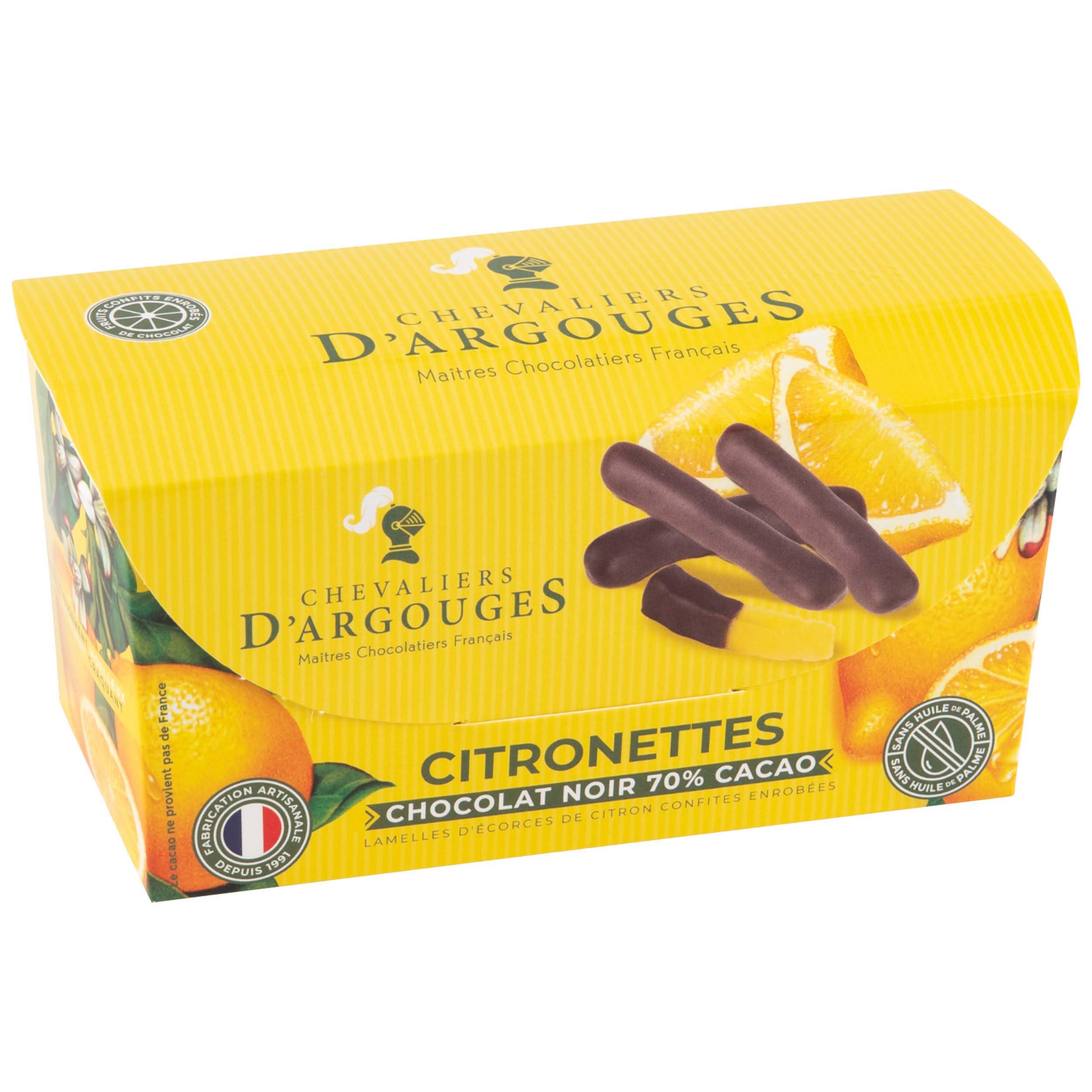 CHEVALIERS D'ARGOUGES Maîtres Chocolatiers Français - Orangettes enrobées chocolat noir 70% - Étui Dégustation 160g