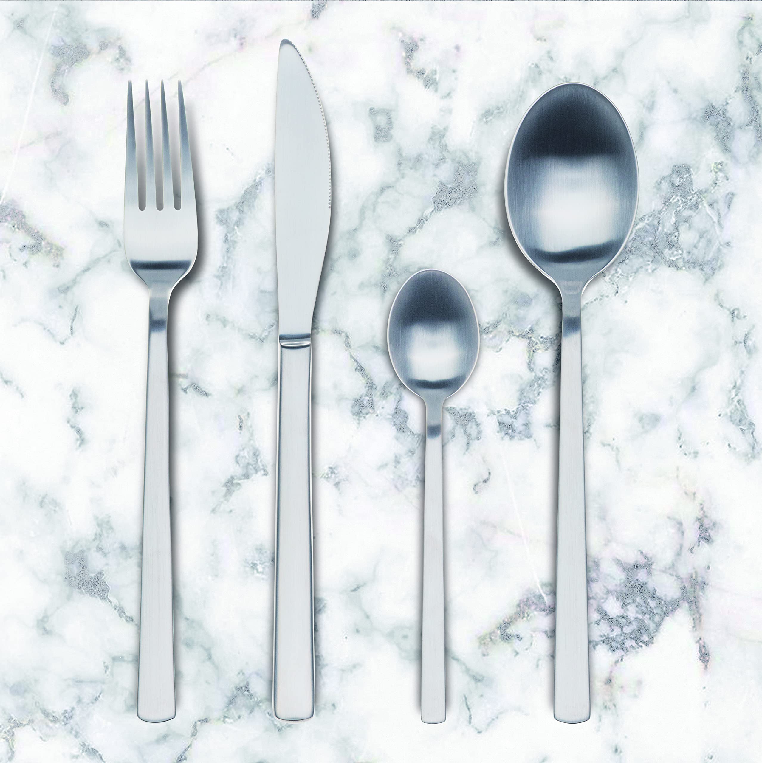 BERGNER Lyon - Ensemble complet 24 couverts - 6 couteaux - 6 fourchettes - 6 cuillères - 6 cuillères à thé - En acier inoxydable robuste - Finition polie mate - Facile à laver