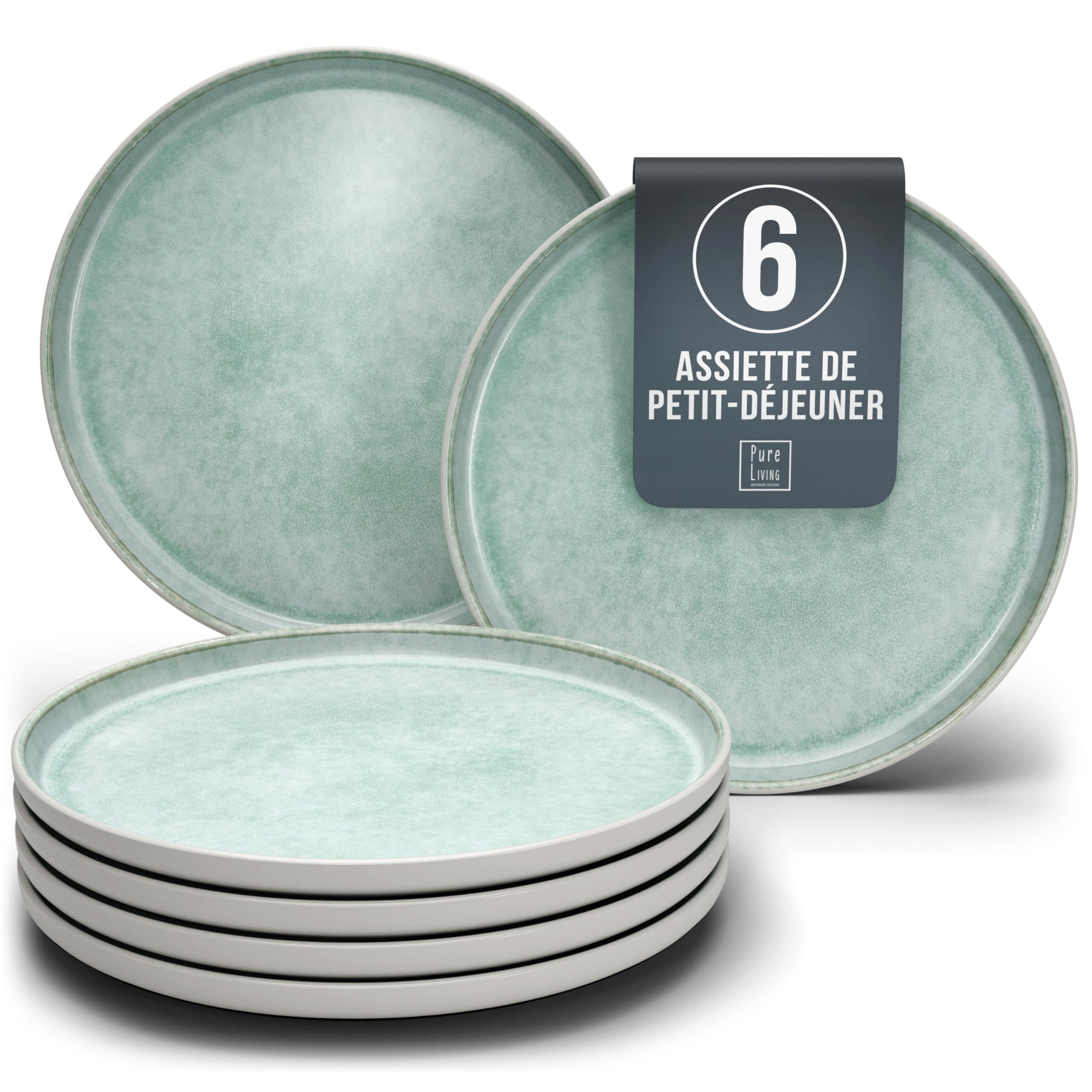 1.1.1.1. Ensemble de Vaisselle Rustique en Grès - Assiettes de Table Modernes Lavables au Lave-Vaisselle - Set de Vaisselle 6 Personnes Élégant en Bleu Fumé - Pure Living pour 6, Assiettes de Dîner
