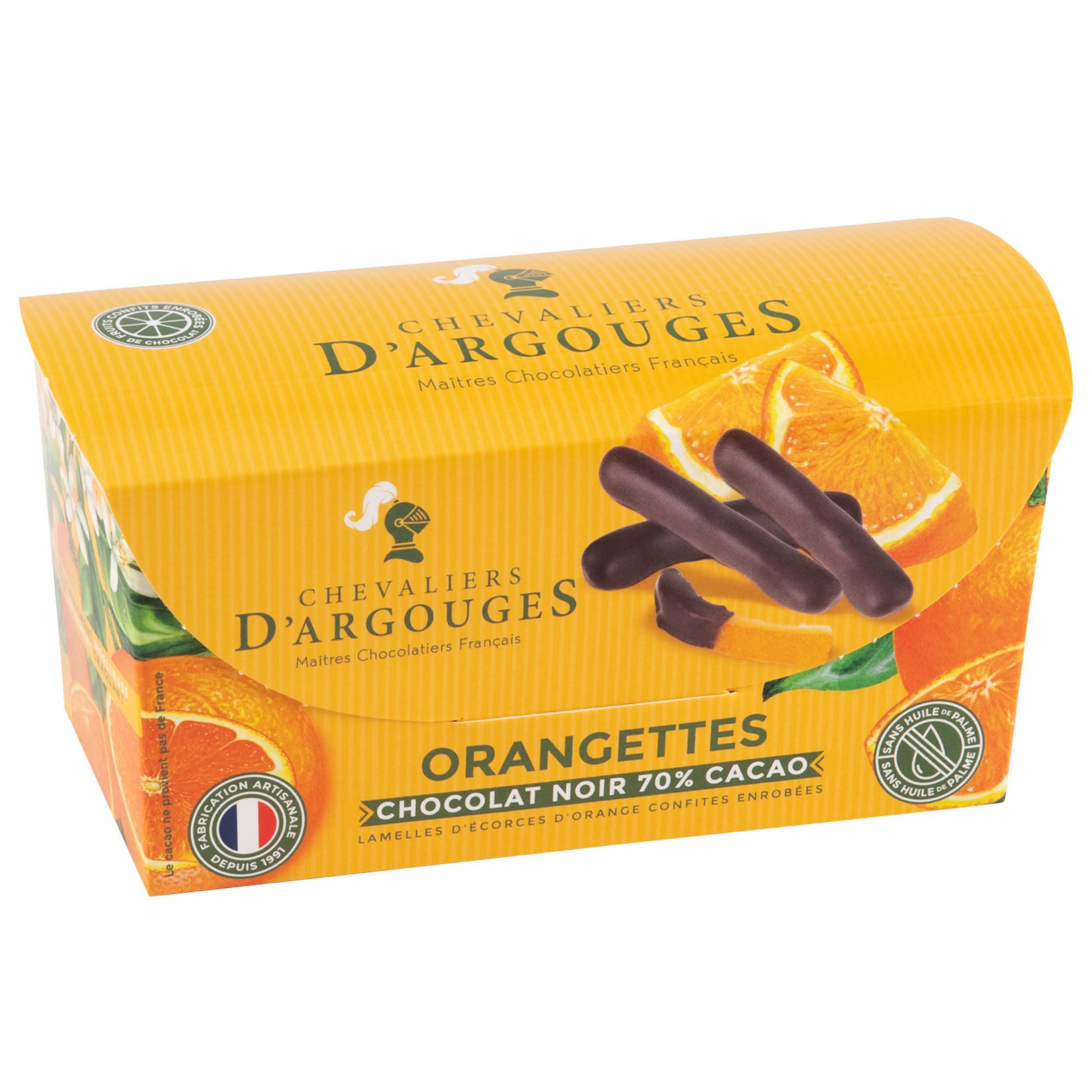 CHEVALIERS D'ARGOUGES Maîtres Chocolatiers Français - Orangettes enrobées chocolat noir 70% - Étui Dégustation 160g