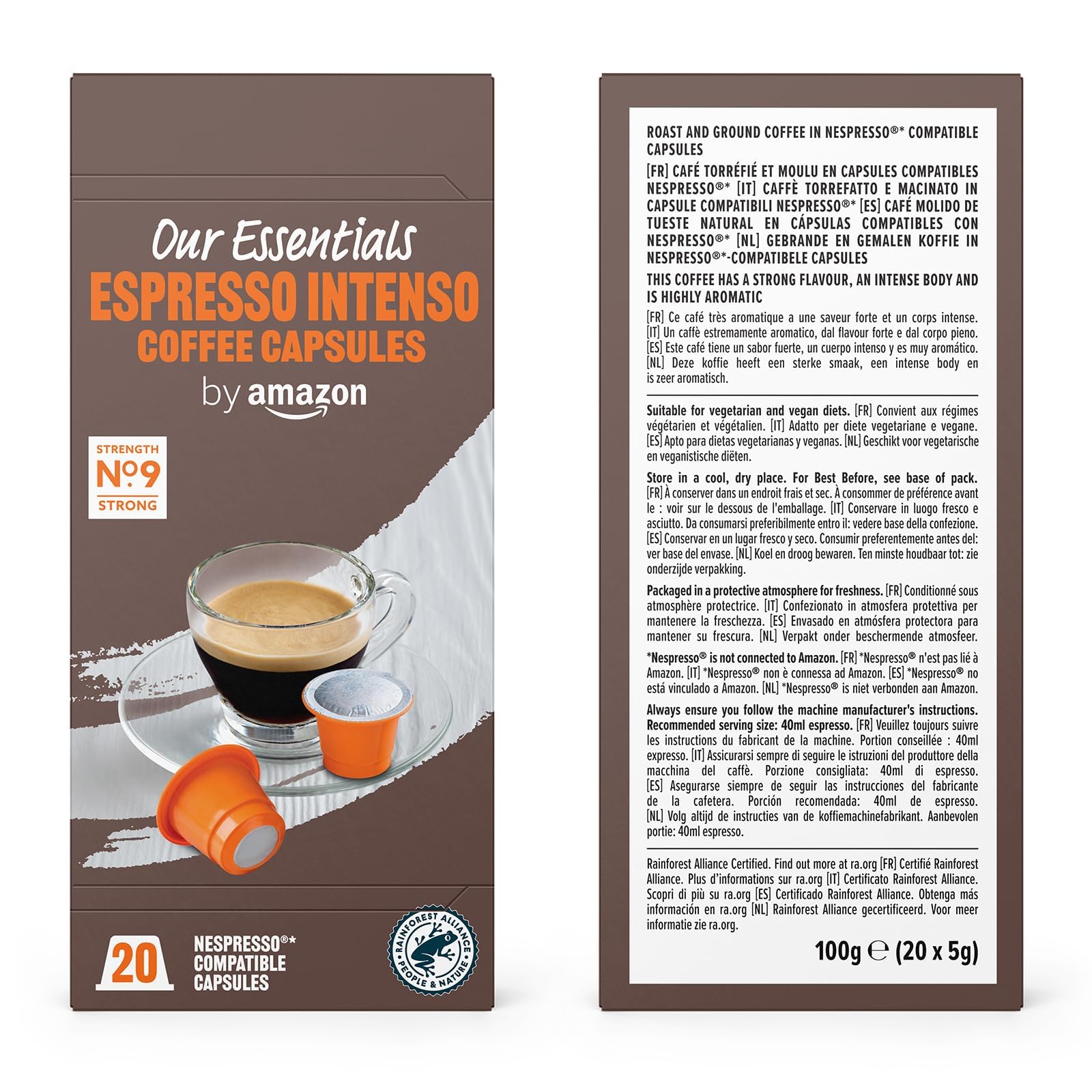by Amazon Assortiment Standard de capsules de café compatibles Nespresso, Torréfaction Moyenne, 80 pièces, 4 lot de 20 - Certifié Rainforest Alliance