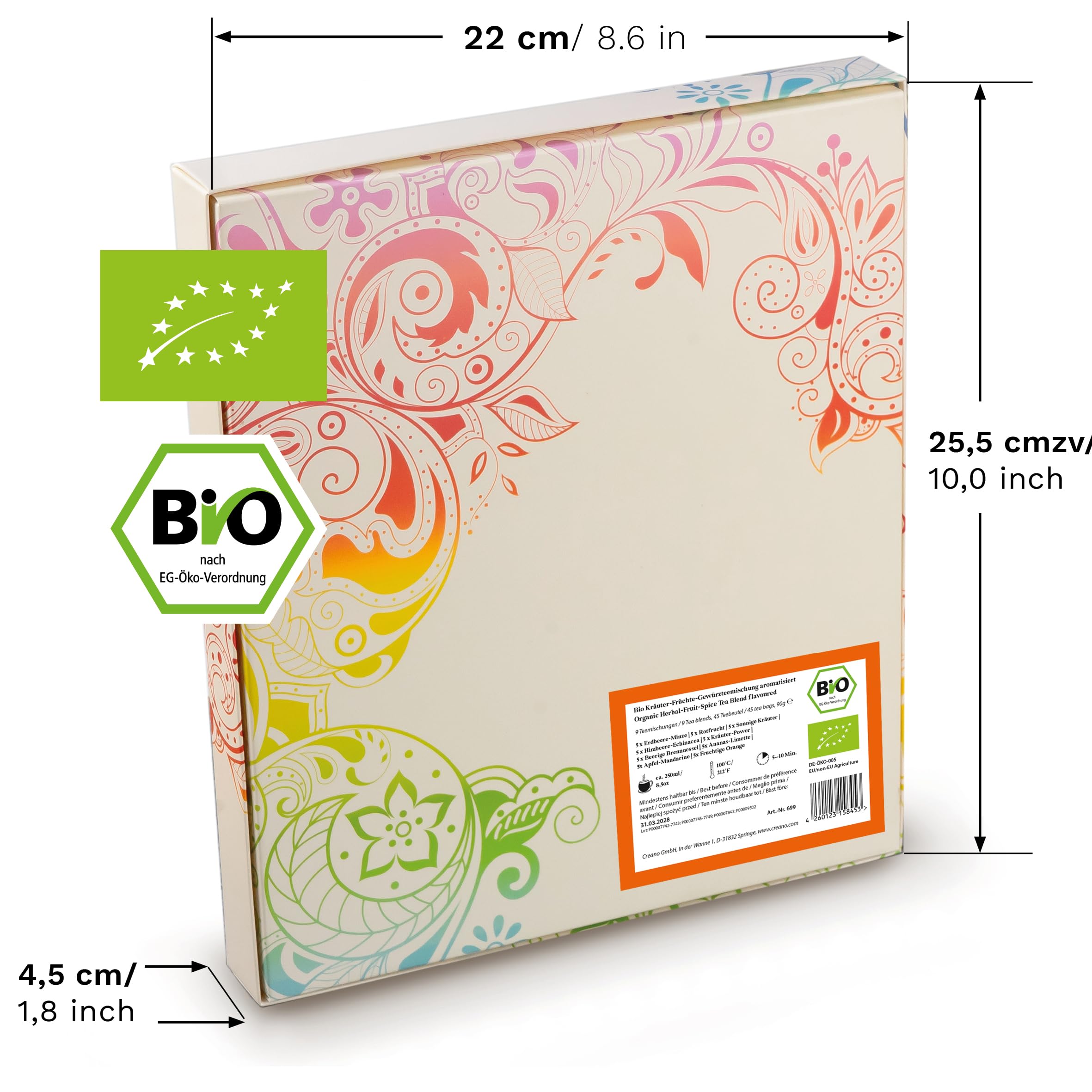 Creano Infusion aux fruits bio - Coffret cadeau - 27 sachets de thé bio en 9 variétés magnifiques - 54g*