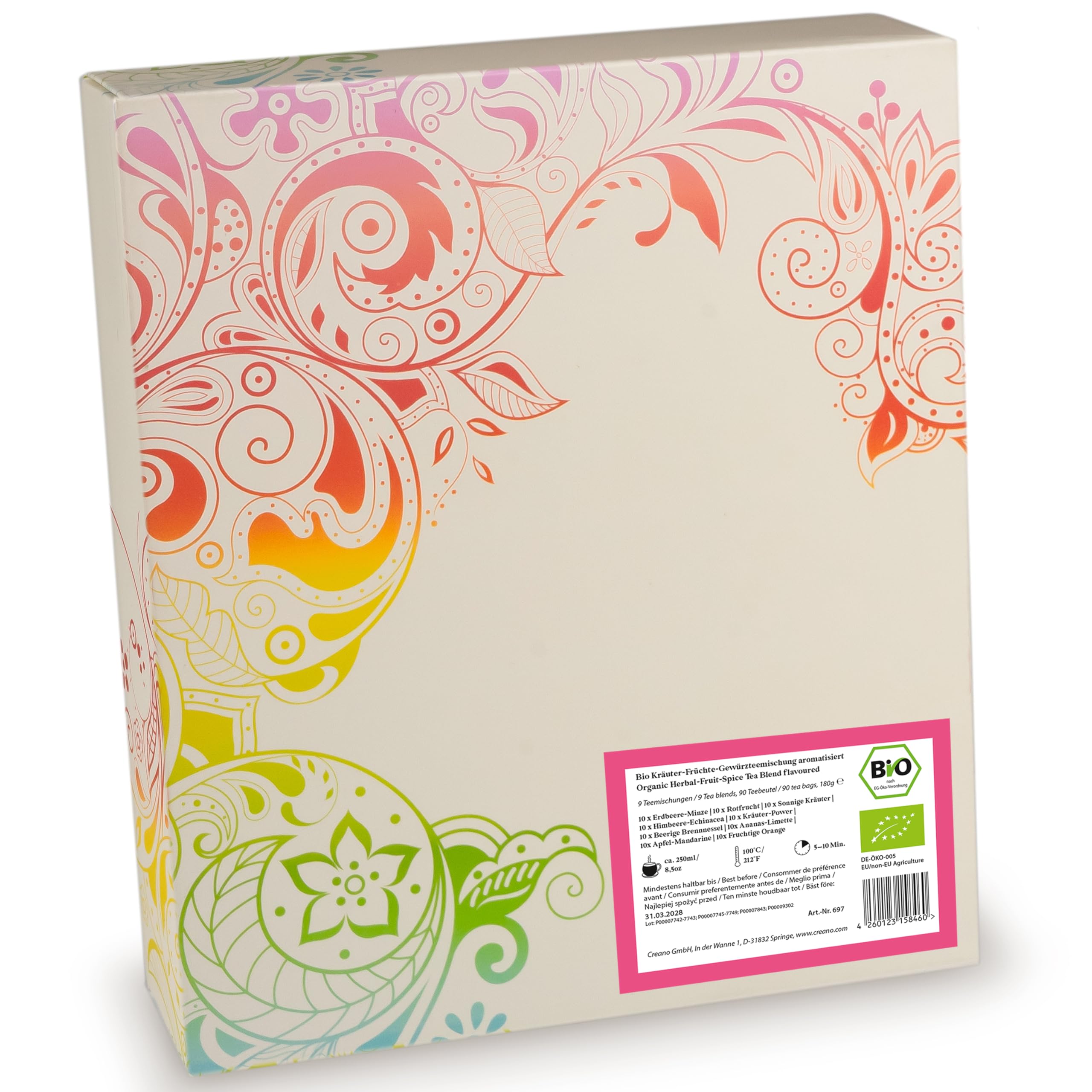 Creano Infusion aux fruits bio - Coffret cadeau - 27 sachets de thé bio en 9 variétés magnifiques - 54g*