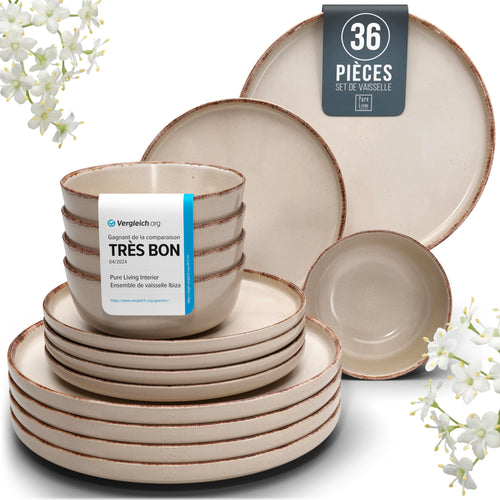 1.1.1.1. Ensemble de Vaisselle Rustique en Grès - Assiettes de Table Modernes Lavables au Lave-Vaisselle - Set de Vaisselle 6 Personnes Élégant en Bleu Fumé - Pure Living pour 6, Assiettes de Dîner