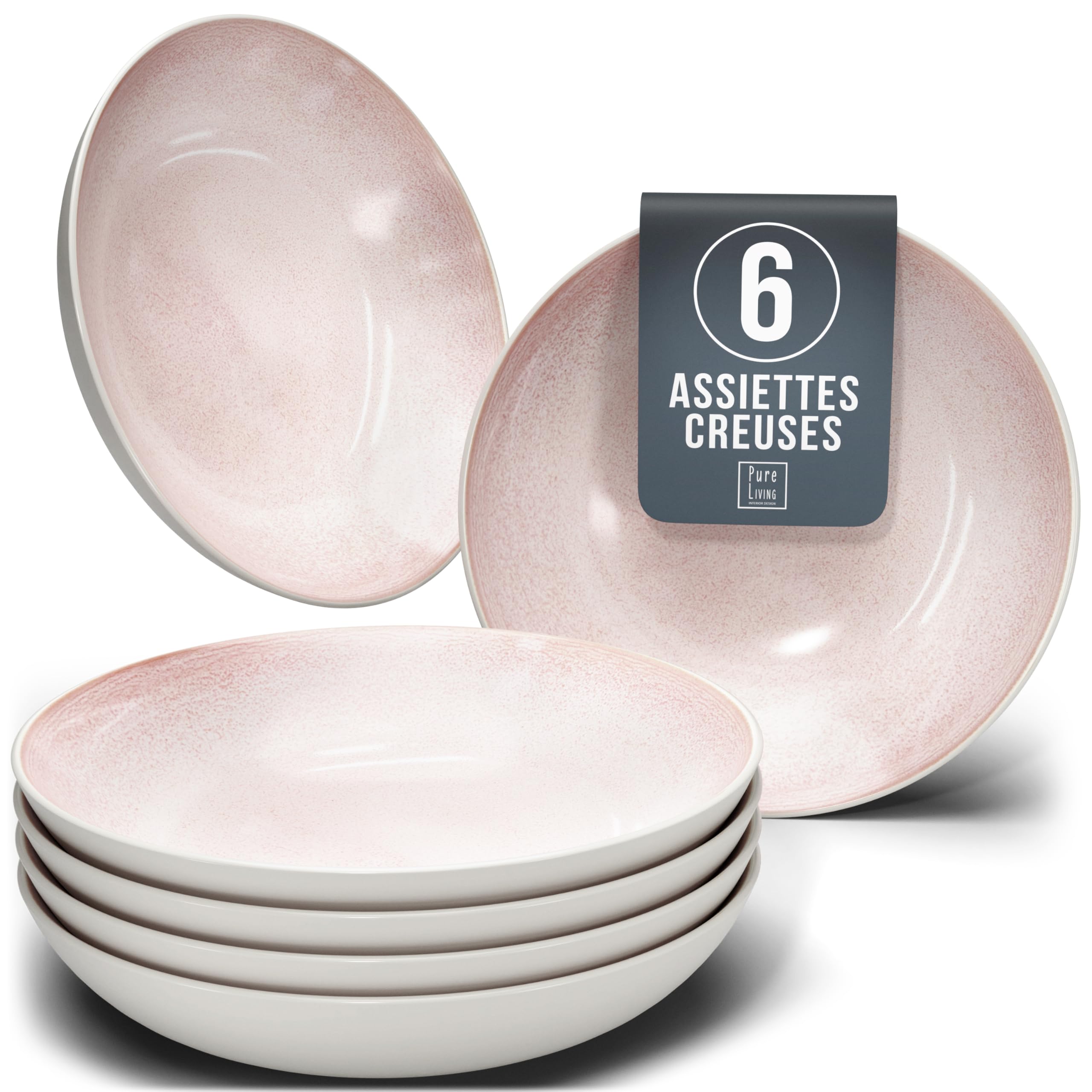 1.1.1.1. Ensemble de Vaisselle Rustique en Grès - Assiettes de Table Modernes Lavables au Lave-Vaisselle - Set de Vaisselle 6 Personnes Élégant en Bleu Fumé - Pure Living pour 6, Assiettes de Dîner