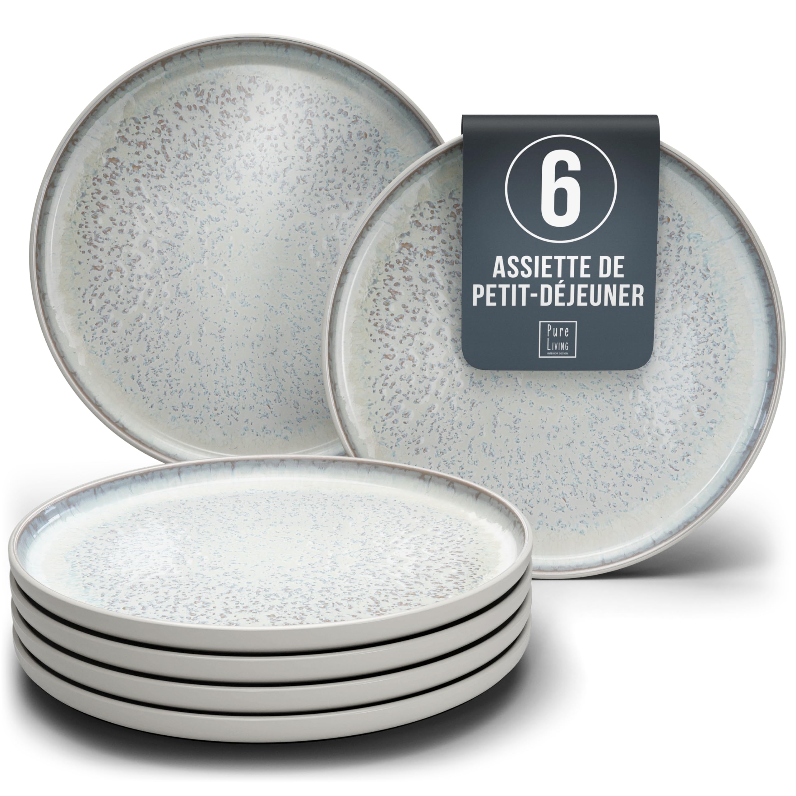 1.1.1.1. Ensemble de Vaisselle Rustique en Grès - Assiettes de Table Modernes Lavables au Lave-Vaisselle - Set de Vaisselle 6 Personnes Élégant en Bleu Fumé - Pure Living pour 6, Assiettes de Dîner
