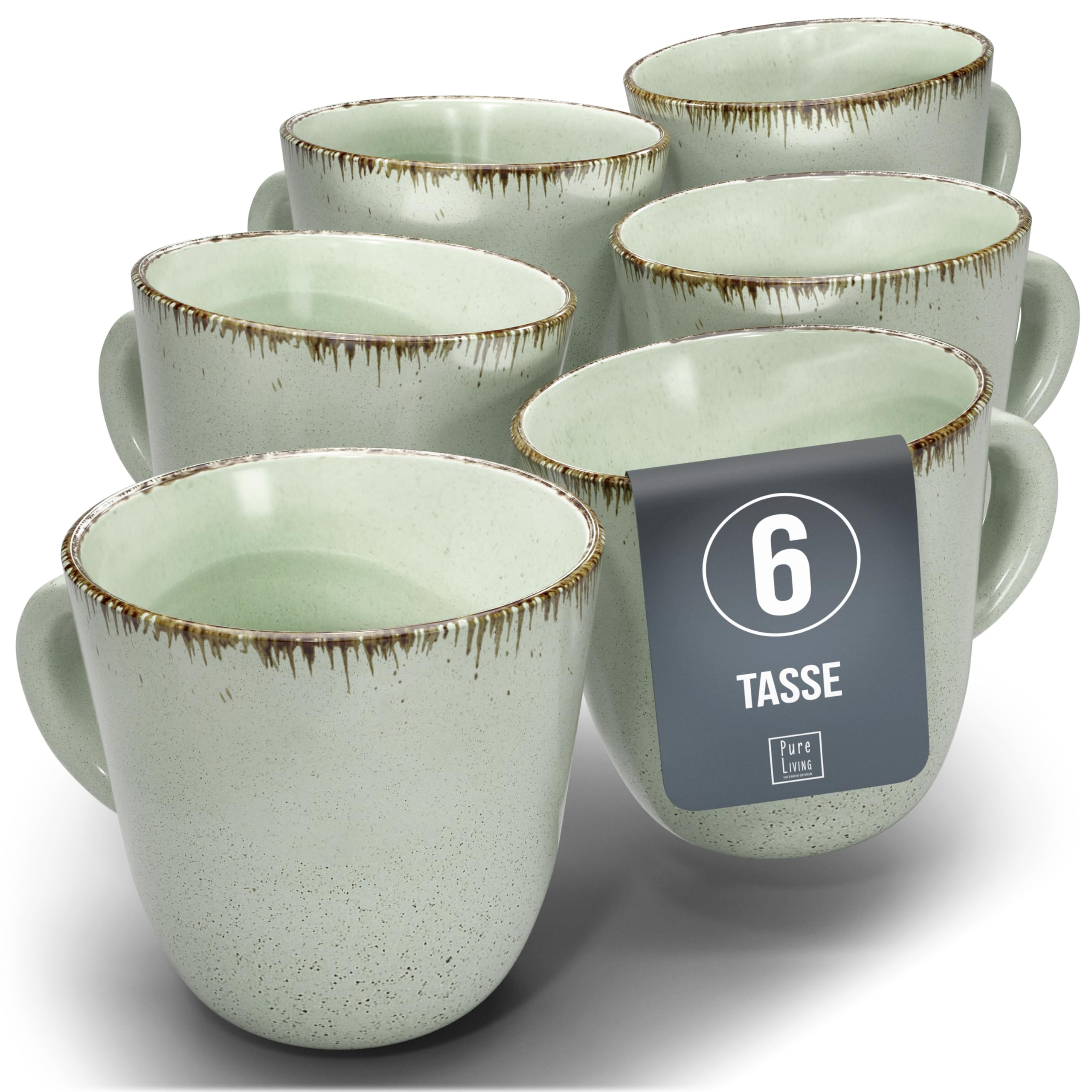 1.1.1.1. Ensemble de Vaisselle Rustique en Grès - Assiettes de Table Modernes Lavables au Lave-Vaisselle - Set de Vaisselle 6 Personnes Élégant en Bleu Fumé - Pure Living pour 6, Assiettes de Dîner