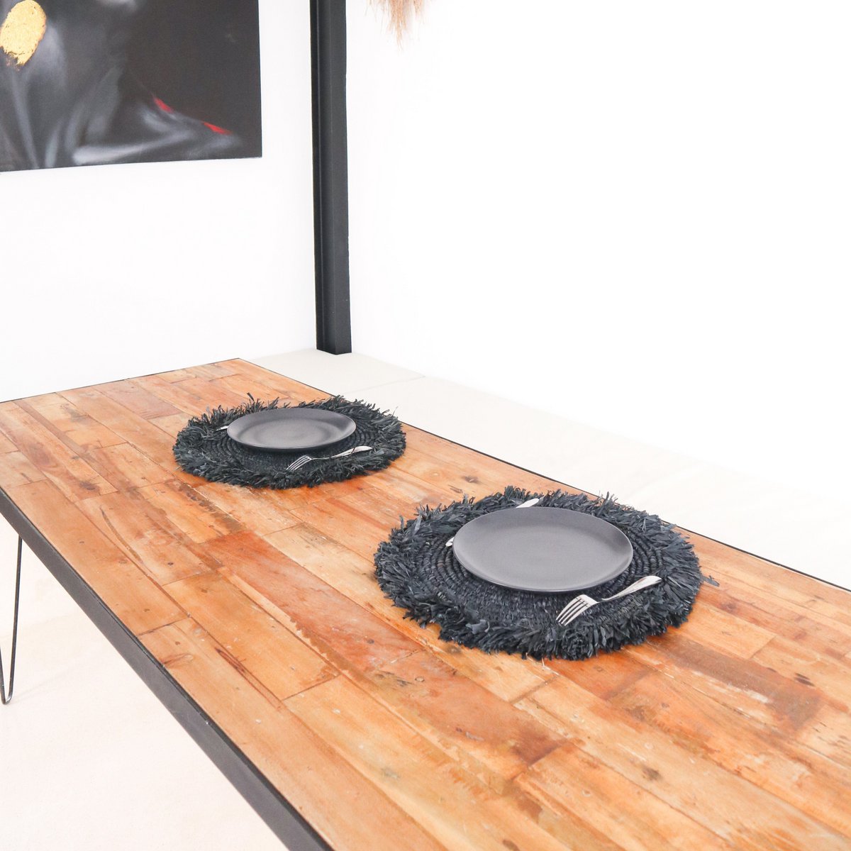 Set de table Boho noir (lot de 2, 4 ou 6) set de table 45 cm avec franges AMBON en raphia