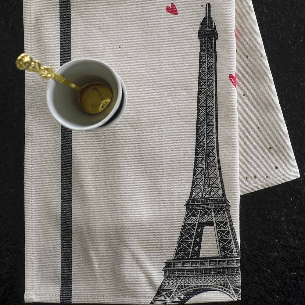 Torchon Eiffel Coeurs Blanc 50 x 70
