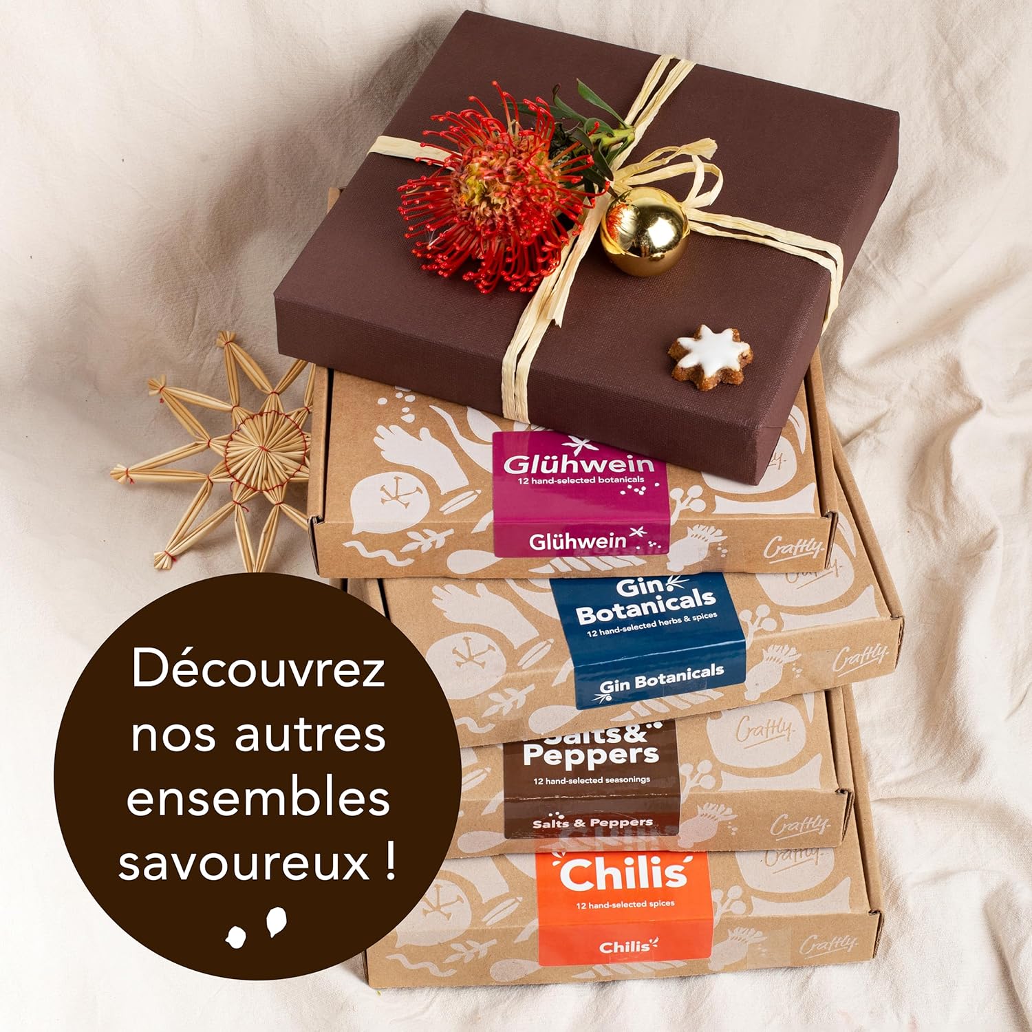 Coffret Cadeau Sels & Poivres de Craftly | Coffret d'épices et d'assaisonnements pour la cuisine | 6 sels & 6 poivres - Himalaya, Hawaï, Romarin citronné & plus | Coffret cadeau pour hommes & femmes