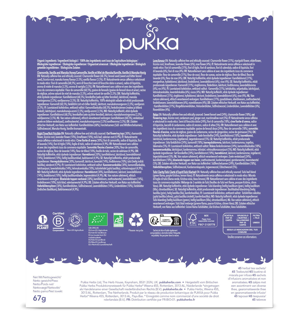 Pukka Coffret Relax, Idée Cadeau Homme et Femme, Coffret de Tisanes, Assortiment de 5 Infusions Relaxantes, 100% Bio Et Commerce Equitable, 45 sachets Tisanes