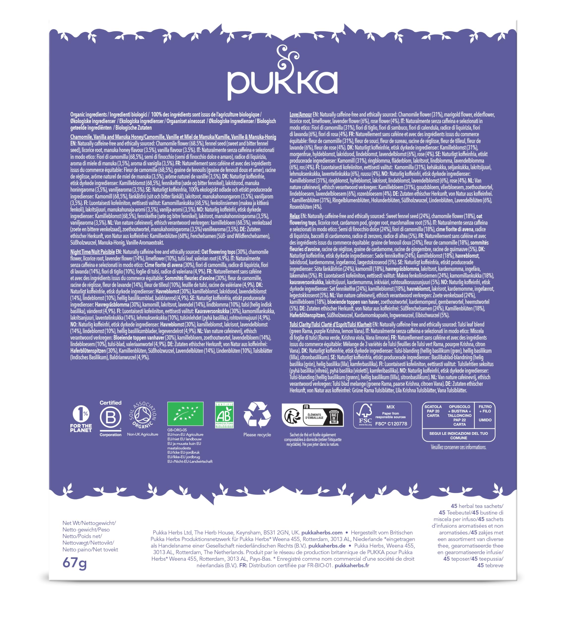 Pukka Coffret Relax, Idée Cadeau Homme et Femme, Coffret de Tisanes, Assortiment de 5 Infusions Relaxantes, 100% Bio Et Commerce Equitable, 45 sachets Tisanes