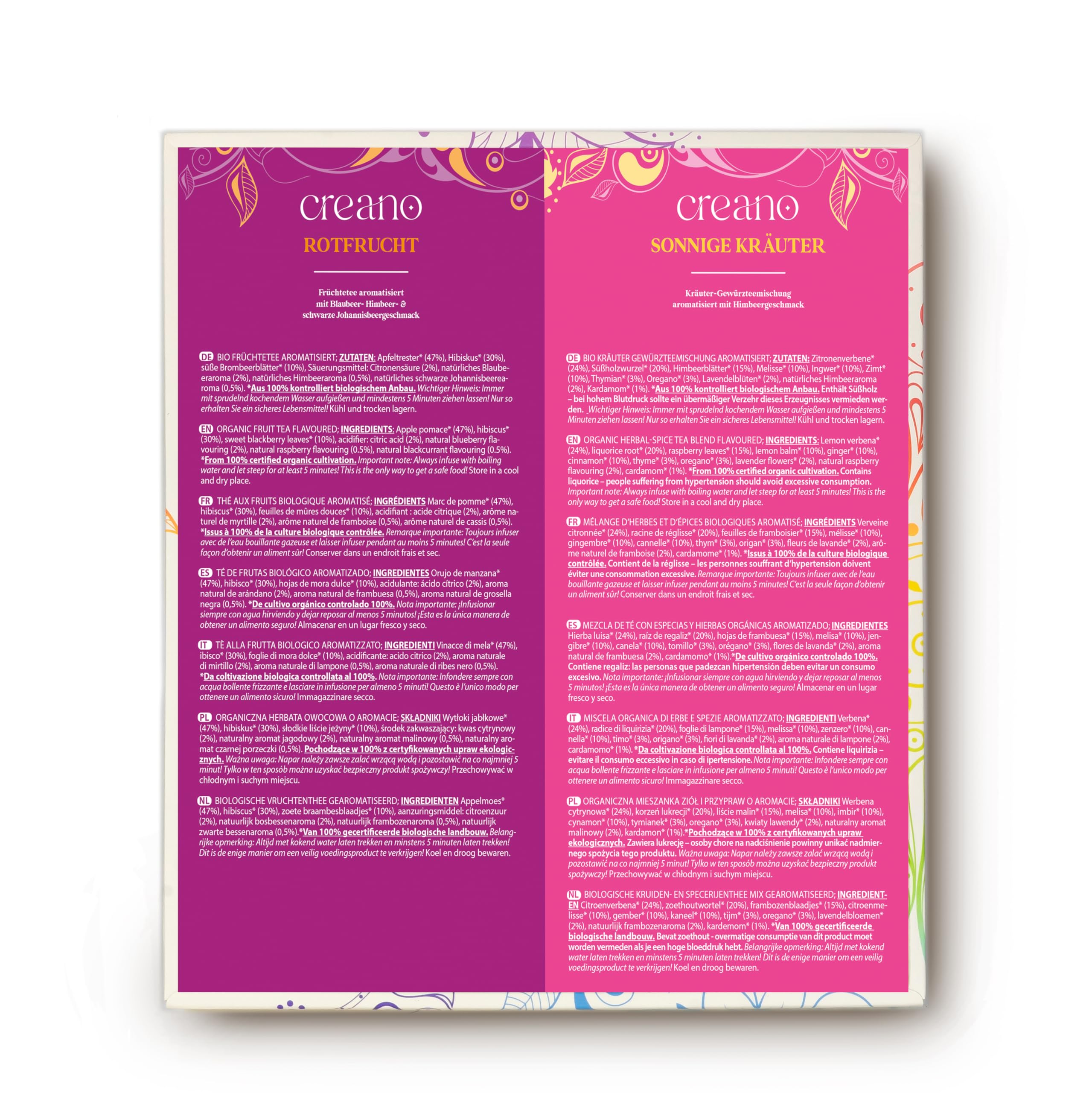 Creano Infusion aux fruits bio - Coffret cadeau - 27 sachets de thé bio en 9 variétés magnifiques - 54g*