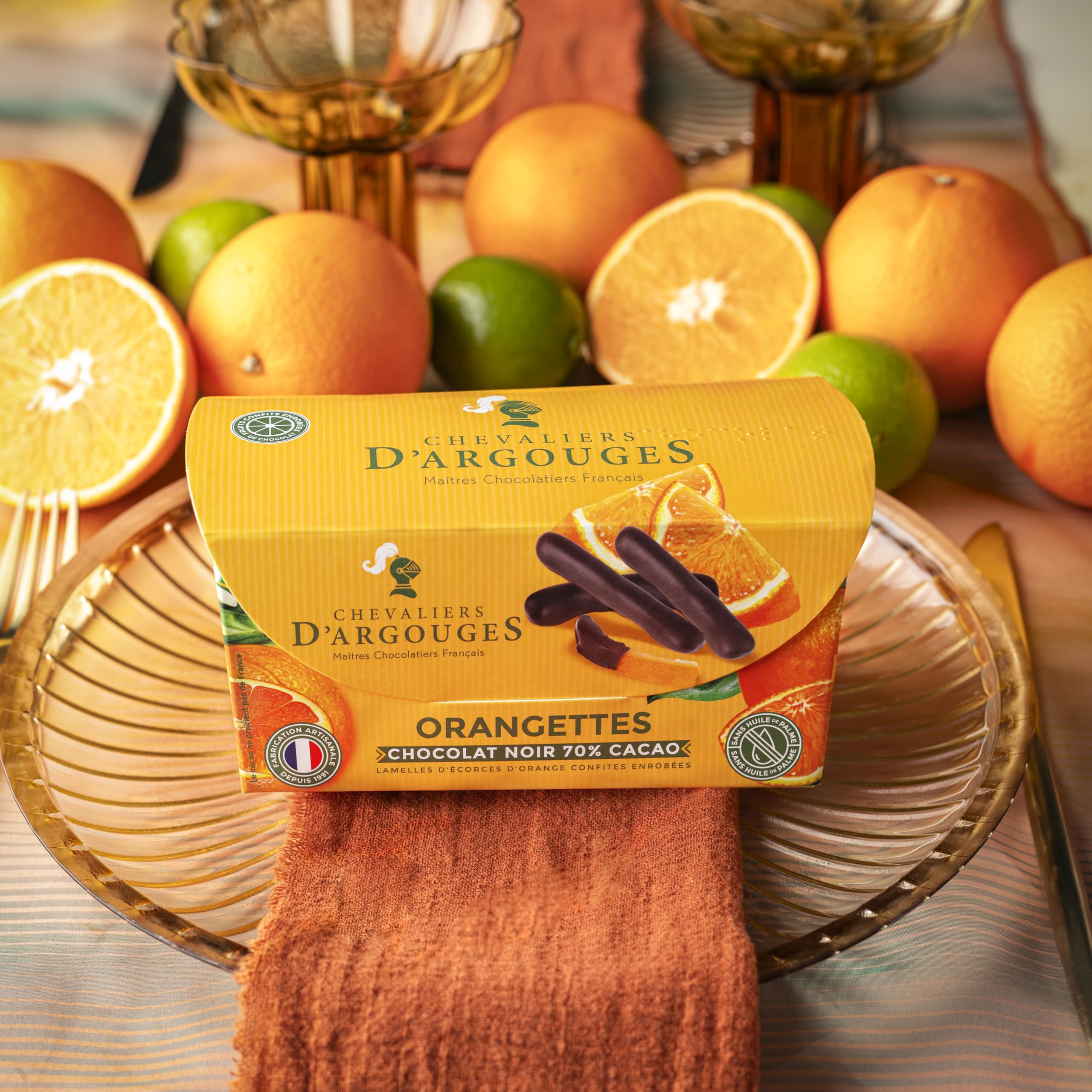 CHEVALIERS D'ARGOUGES Maîtres Chocolatiers Français - Orangettes enrobées chocolat noir 70% - Étui Dégustation 160g
