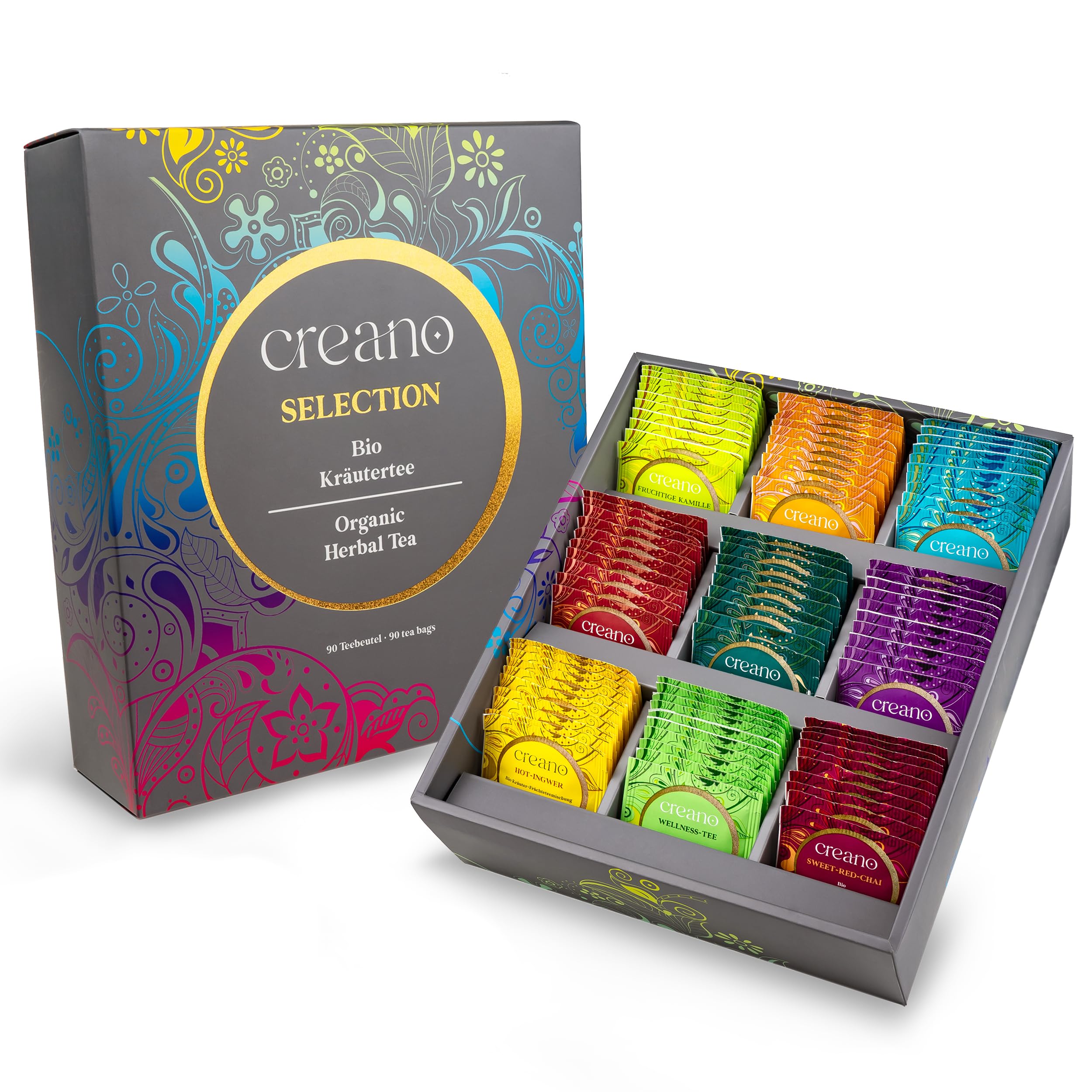 Creano Infusion aux fruits bio - Coffret cadeau - 27 sachets de thé bio en 9 variétés magnifiques - 54g*