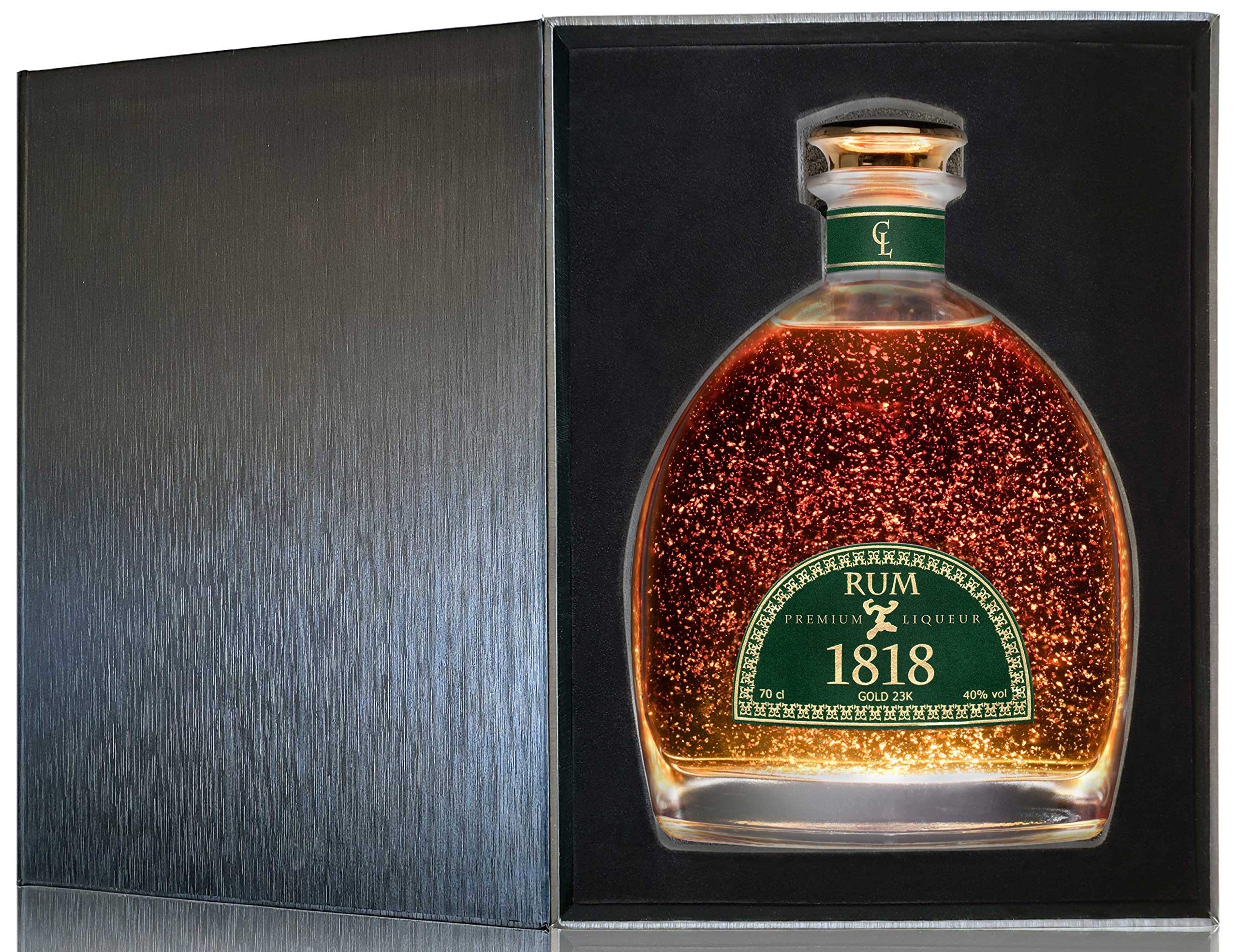 CONDE LUMAR - Coffret Rhum Vieux XO 1818 - Premium Liqueur Feuille d'or 23 Carats - Republique Dominicaine Reserva - Pour Hommes & Femmes - Avec Coffret Cadeau & Certificat d'or 40% 70 cl