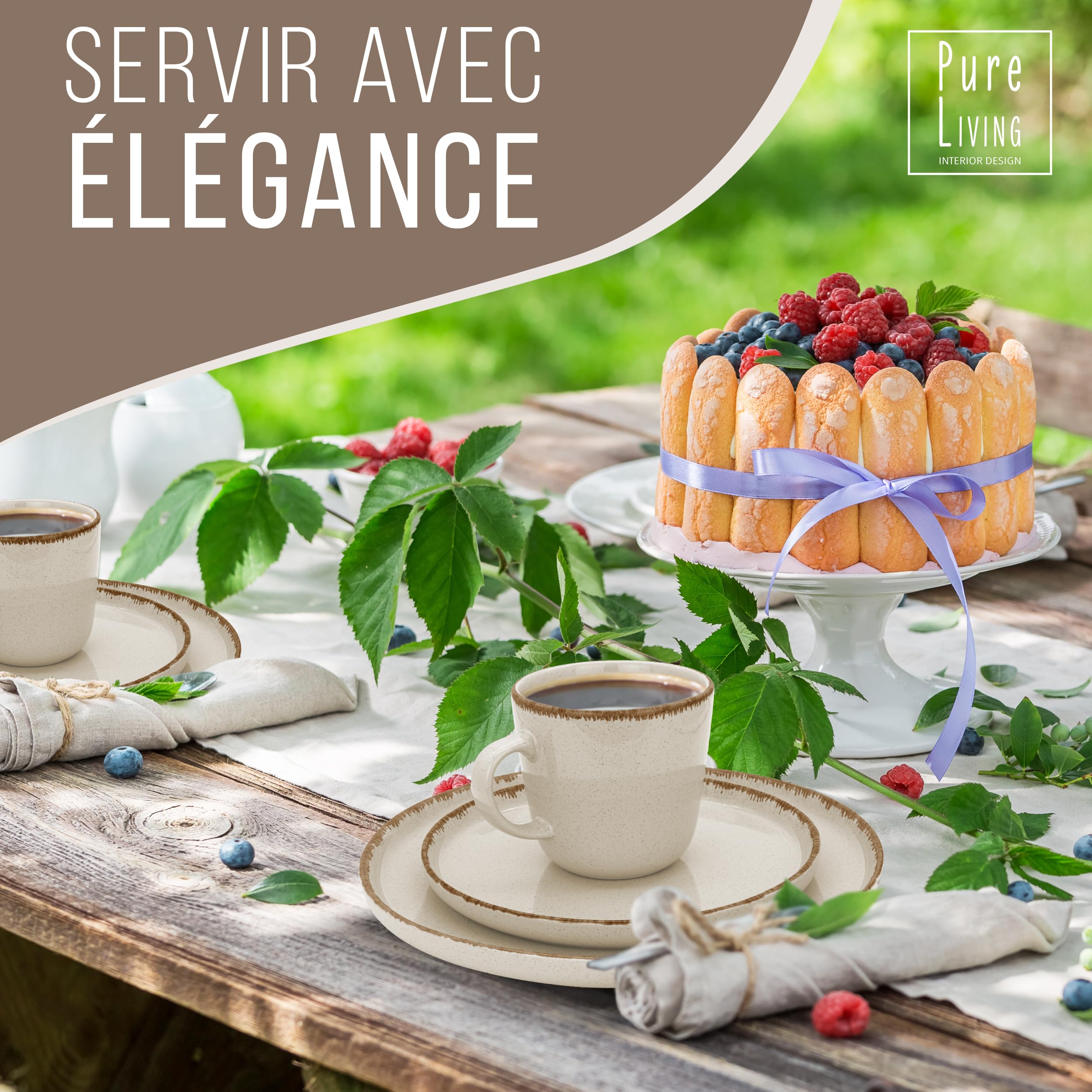 1.1.1.1. Ensemble de Vaisselle Rustique en Grès - Assiettes de Table Modernes Lavables au Lave-Vaisselle - Set de Vaisselle 6 Personnes Élégant en Bleu Fumé - Pure Living pour 6, Assiettes de Dîner