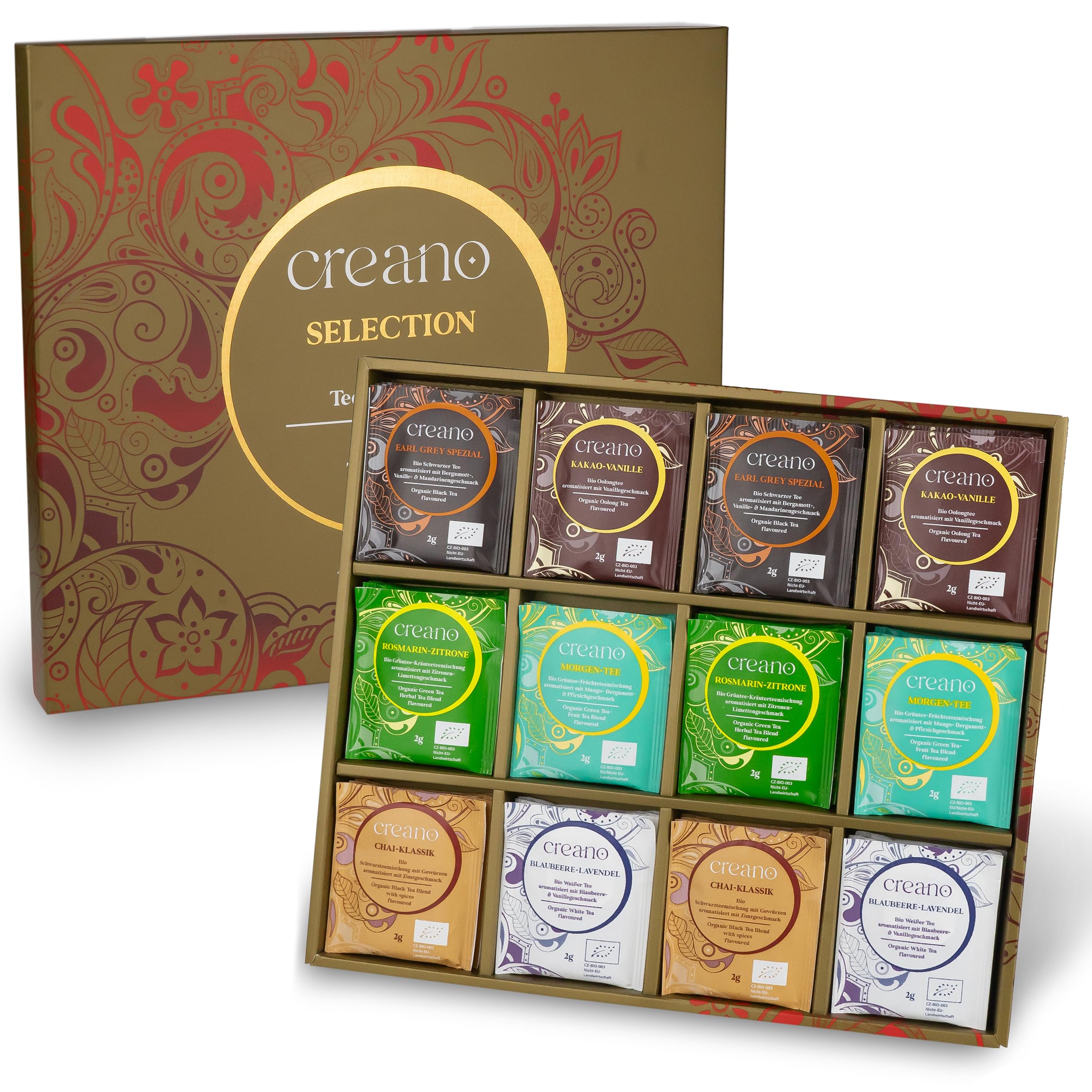 Creano Infusion aux fruits bio - Coffret cadeau - 27 sachets de thé bio en 9 variétés magnifiques - 54g*