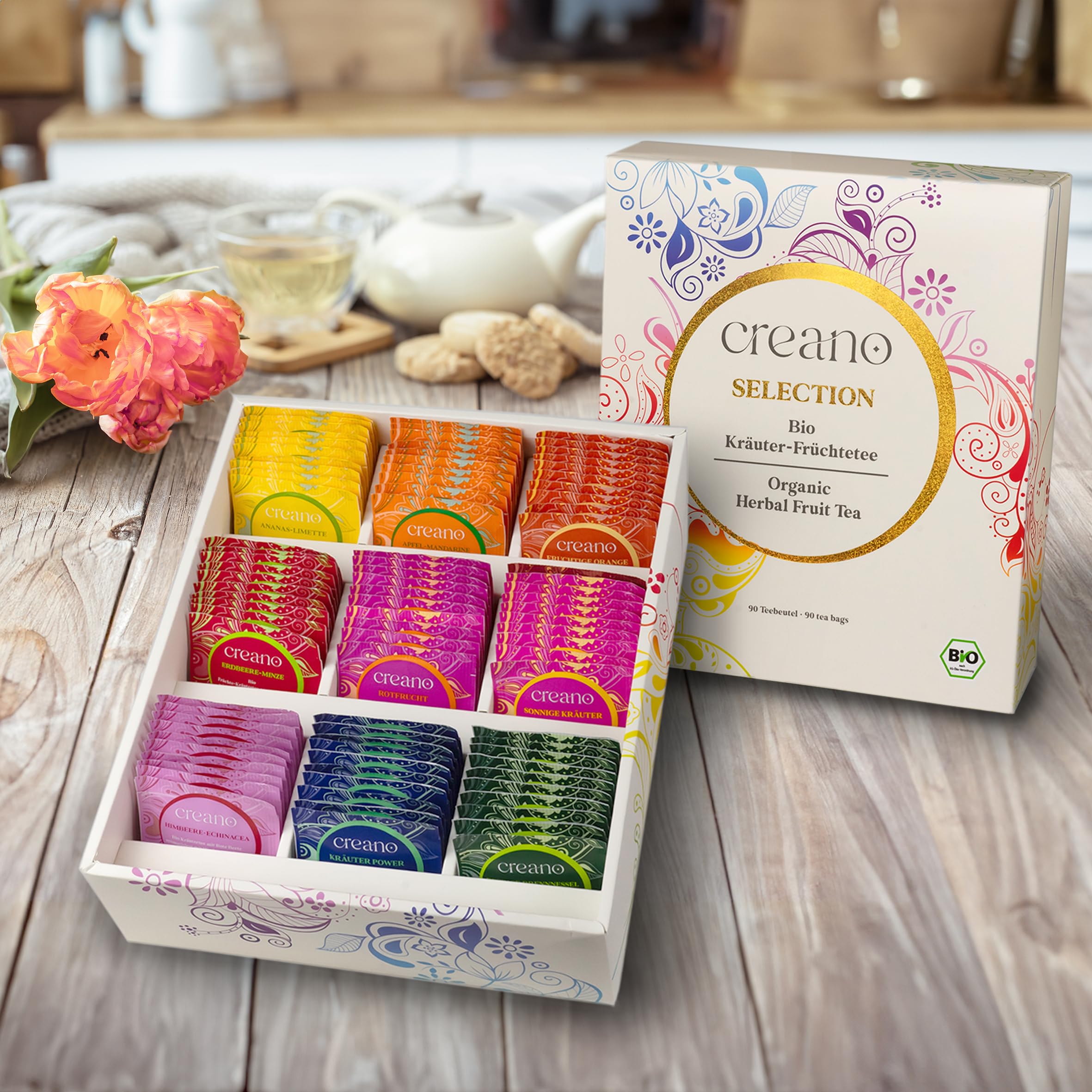 Creano Infusion aux fruits bio - Coffret cadeau - 27 sachets de thé bio en 9 variétés magnifiques - 54g*