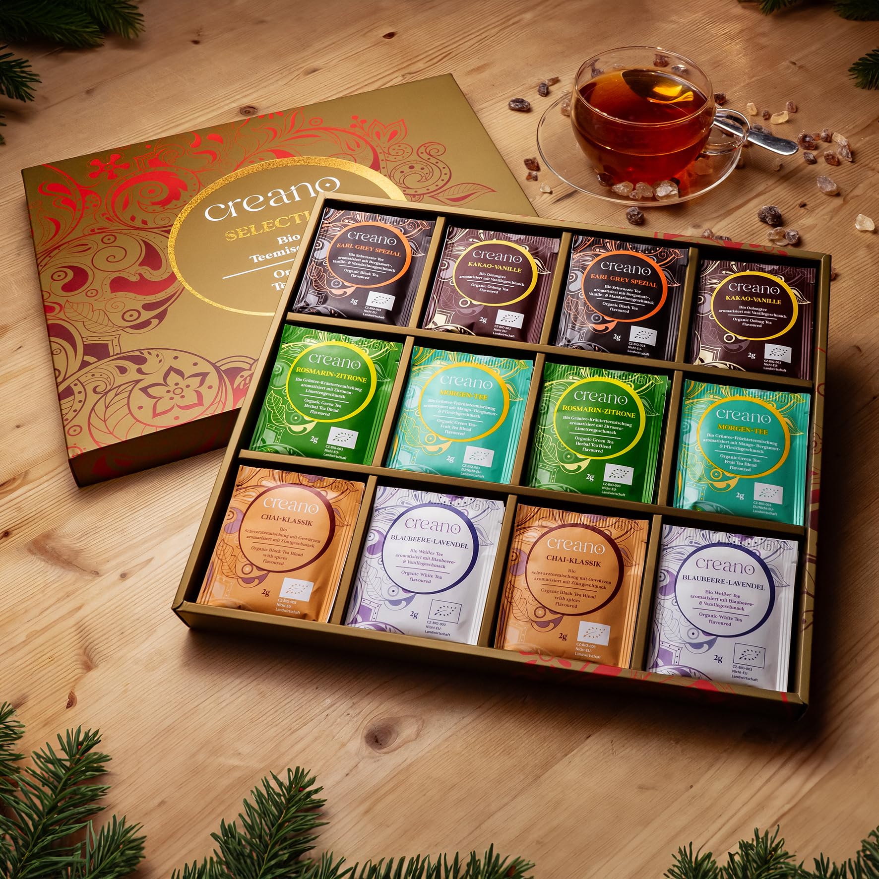 Creano Infusion aux fruits bio - Coffret cadeau - 27 sachets de thé bio en 9 variétés magnifiques - 54g*