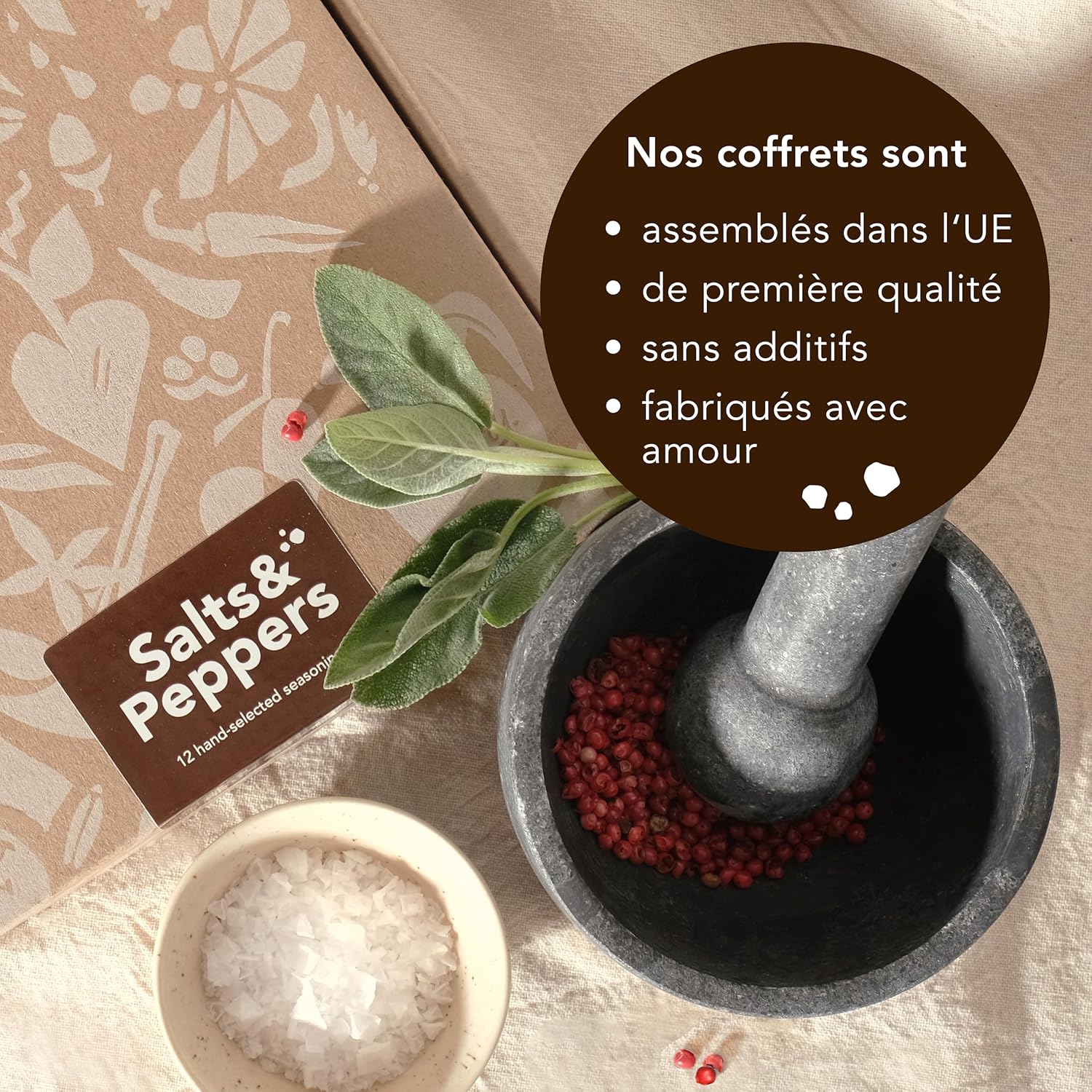 Coffret Cadeau Sels & Poivres de Craftly | Coffret d'épices et d'assaisonnements pour la cuisine | 6 sels & 6 poivres - Himalaya, Hawaï, Romarin citronné & plus | Coffret cadeau pour hommes & femmes