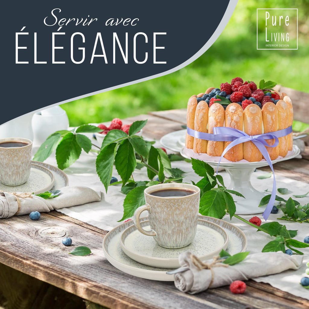 1.1.1.1. Ensemble de Vaisselle Rustique en Grès - Assiettes de Table Modernes Lavables au Lave-Vaisselle - Set de Vaisselle 6 Personnes Élégant en Bleu Fumé - Pure Living pour 6, Assiettes de Dîner