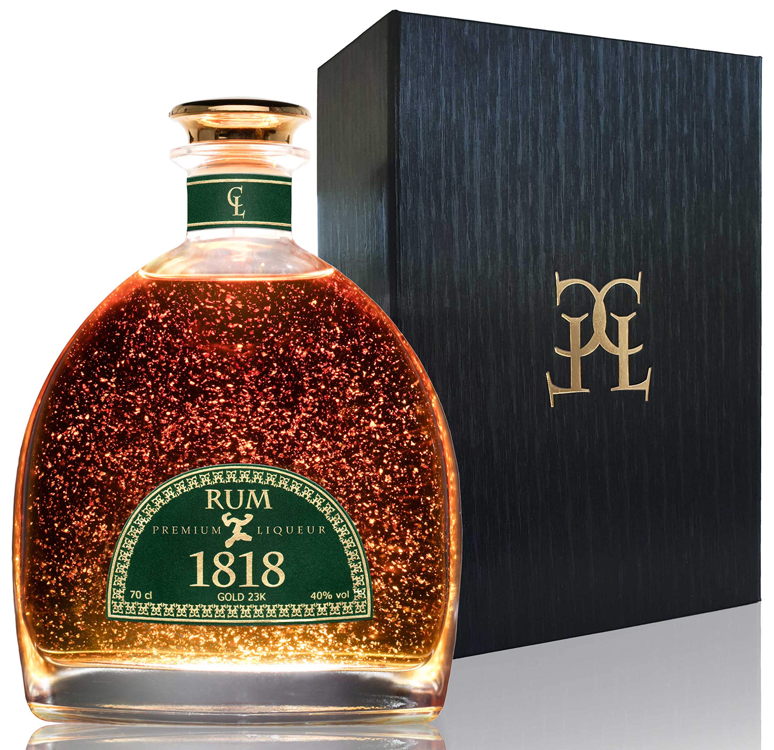 CONDE LUMAR - Coffret Rhum Vieux XO 1818 - Premium Liqueur Feuille d'or 23 Carats - Republique Dominicaine Reserva - Pour Hommes & Femmes - Avec Coffret Cadeau & Certificat d'or 40% 70 cl