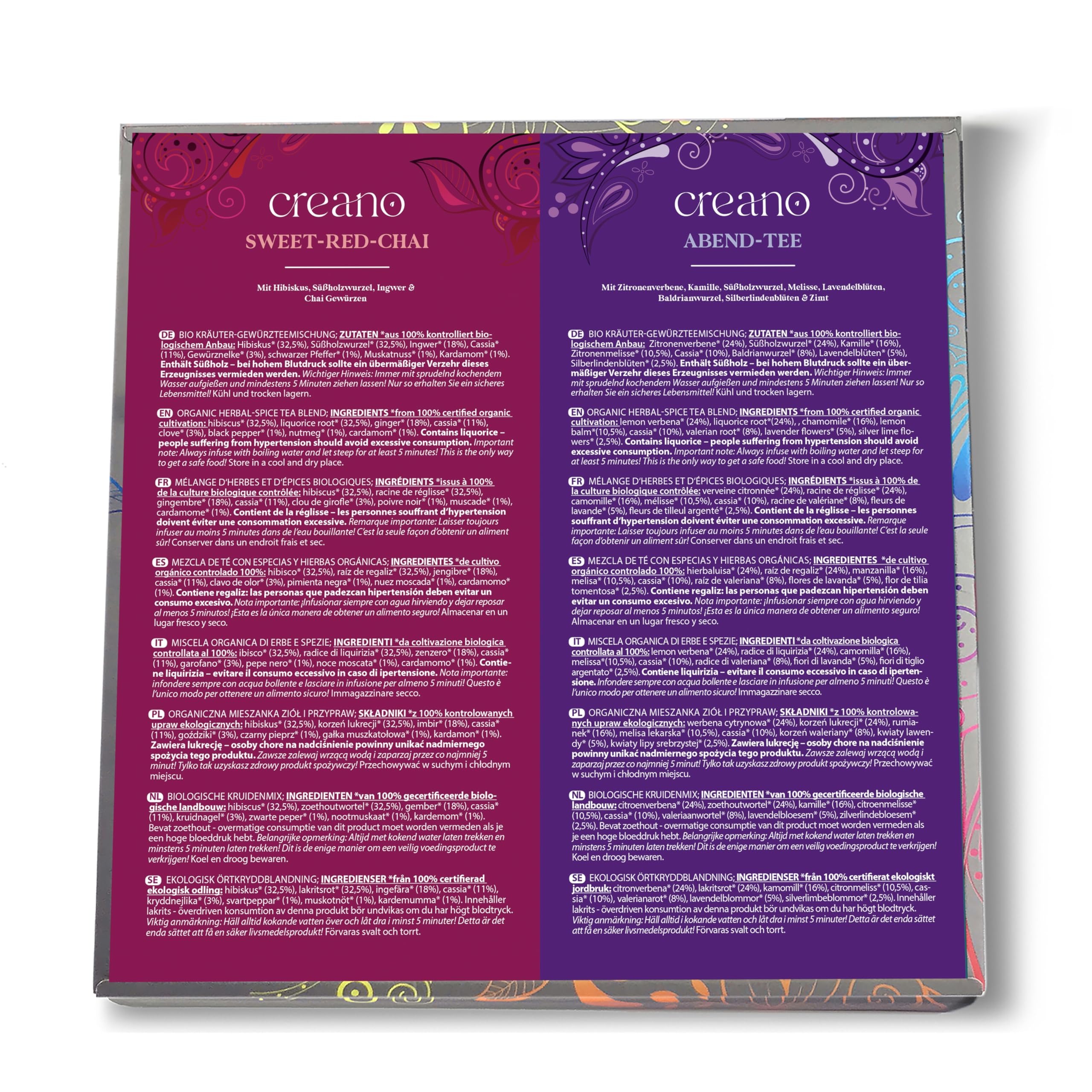 Creano Infusion aux fruits bio - Coffret cadeau - 27 sachets de thé bio en 9 variétés magnifiques - 54g*