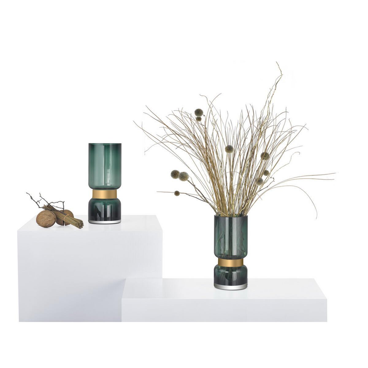 Art de la Table Vase en verre vert de luxe rétro futuriste avec de l'or TRI 28 GE Zistyhome art de la table