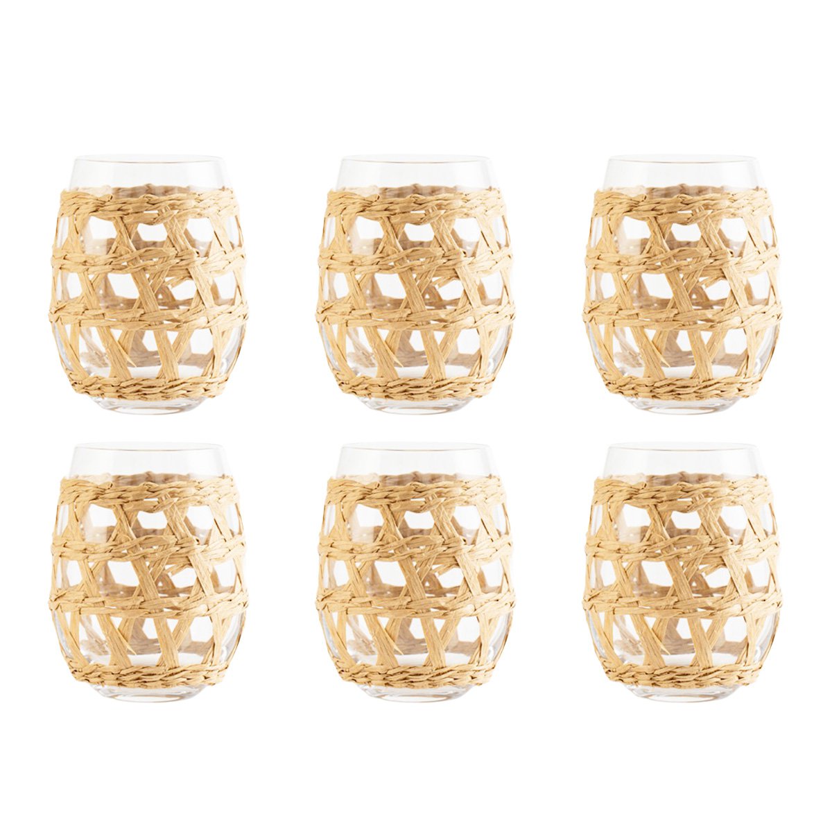 Verres à eau en rotin 9x9x12cm - lot de 6