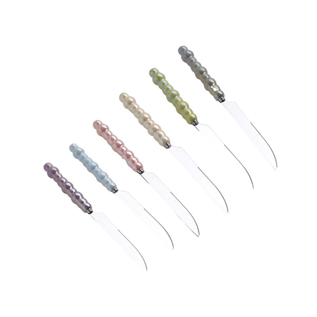 Couteaux à dessert argent avec manches multi couleurs - lot de 6