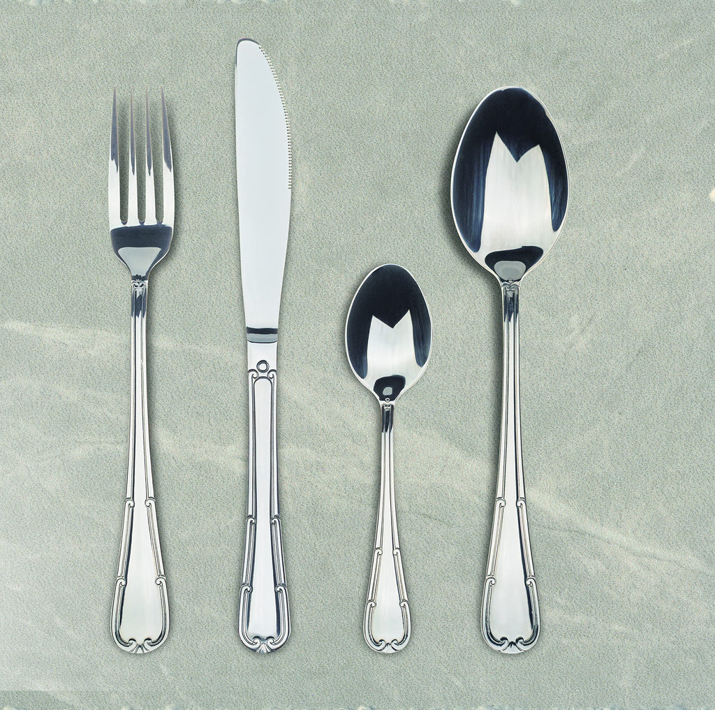 BERGNER Lyon - Ensemble complet 24 couverts - 6 couteaux - 6 fourchettes - 6 cuillères - 6 cuillères à thé - En acier inoxydable robuste - Finition polie mate - Facile à laver
