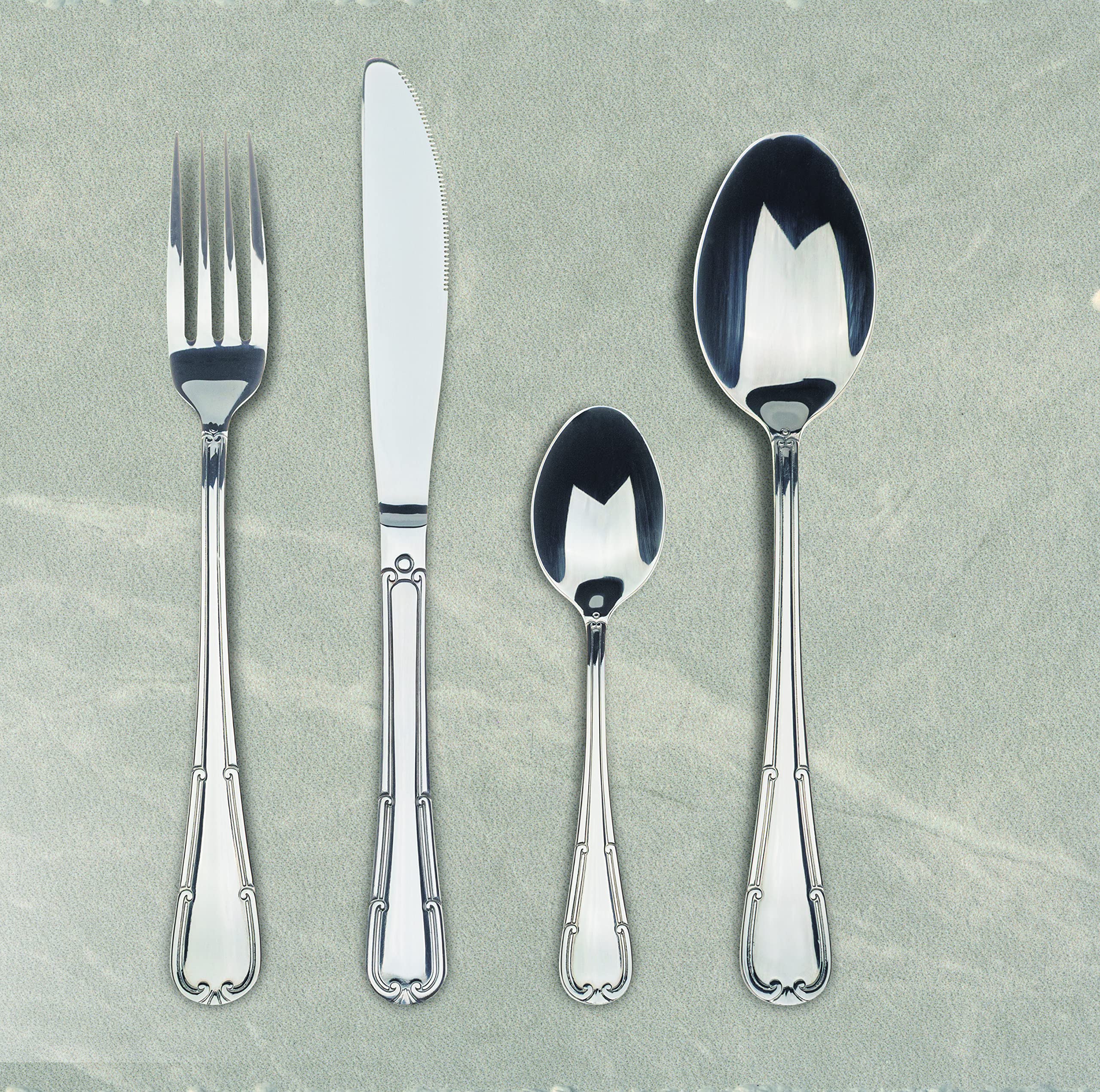 BERGNER Lyon - Ensemble complet 24 couverts - 6 couteaux - 6 fourchettes - 6 cuillères - 6 cuillères à thé - En acier inoxydable robuste - Finition polie mate - Facile à laver