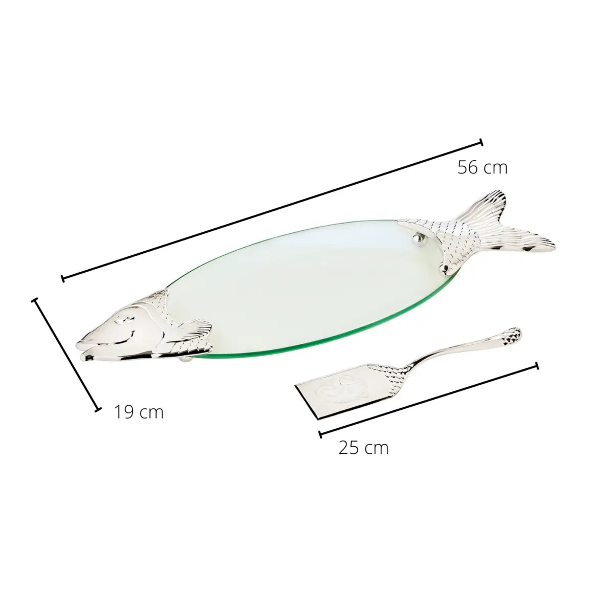 Assiette de poisson EDZARD Saumon, verre, éléments fins argentés, avec élévateur, longueur 58 cm EDZARD-SHOP.com