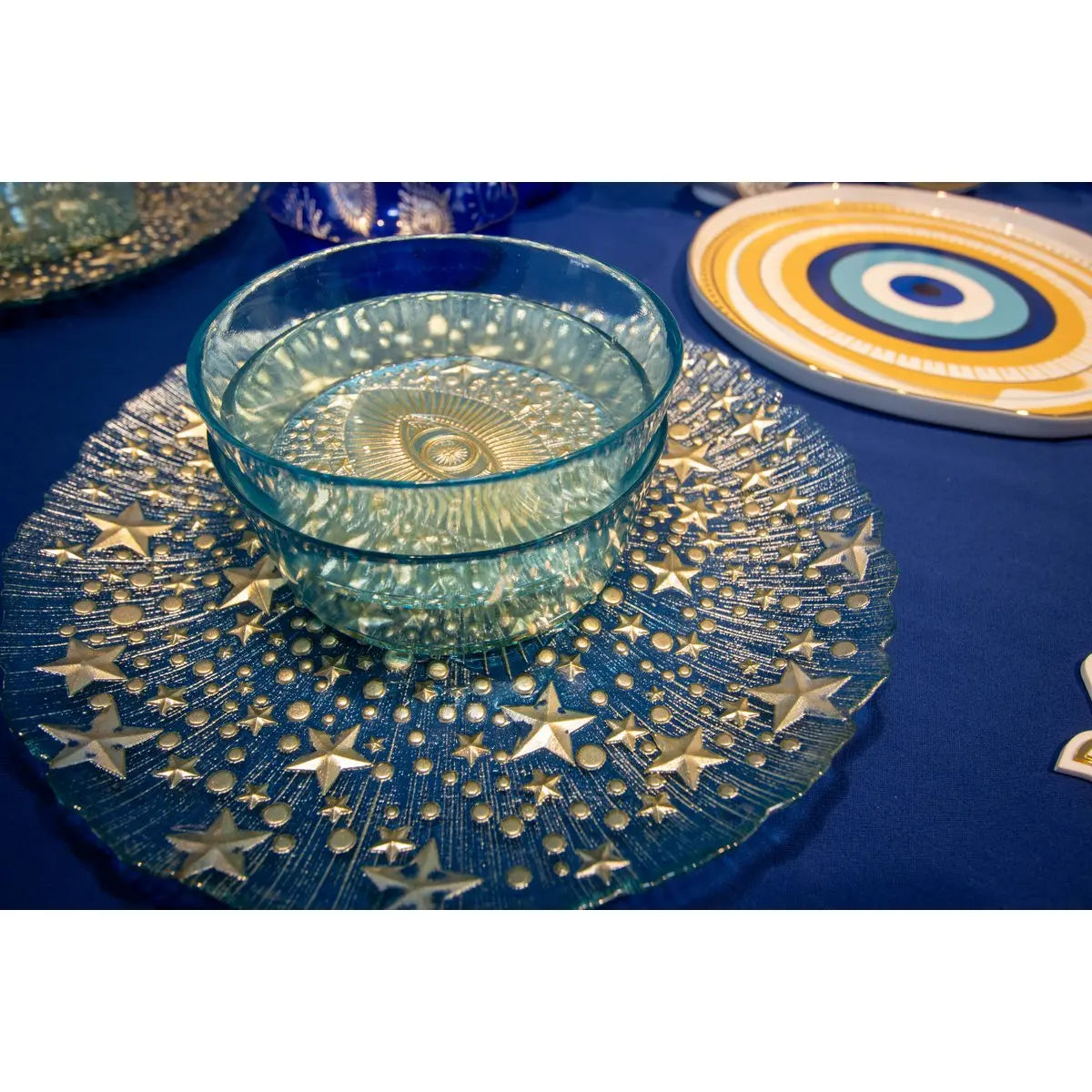 Assiette de présentation oeil bleu turquoise 32x32x2.5cm AULICA