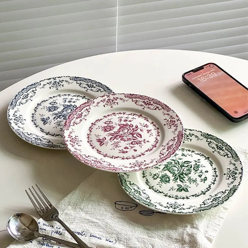 Assiette dîner céramique poterie – Plat vaisselle motifs floraux Dropshipman